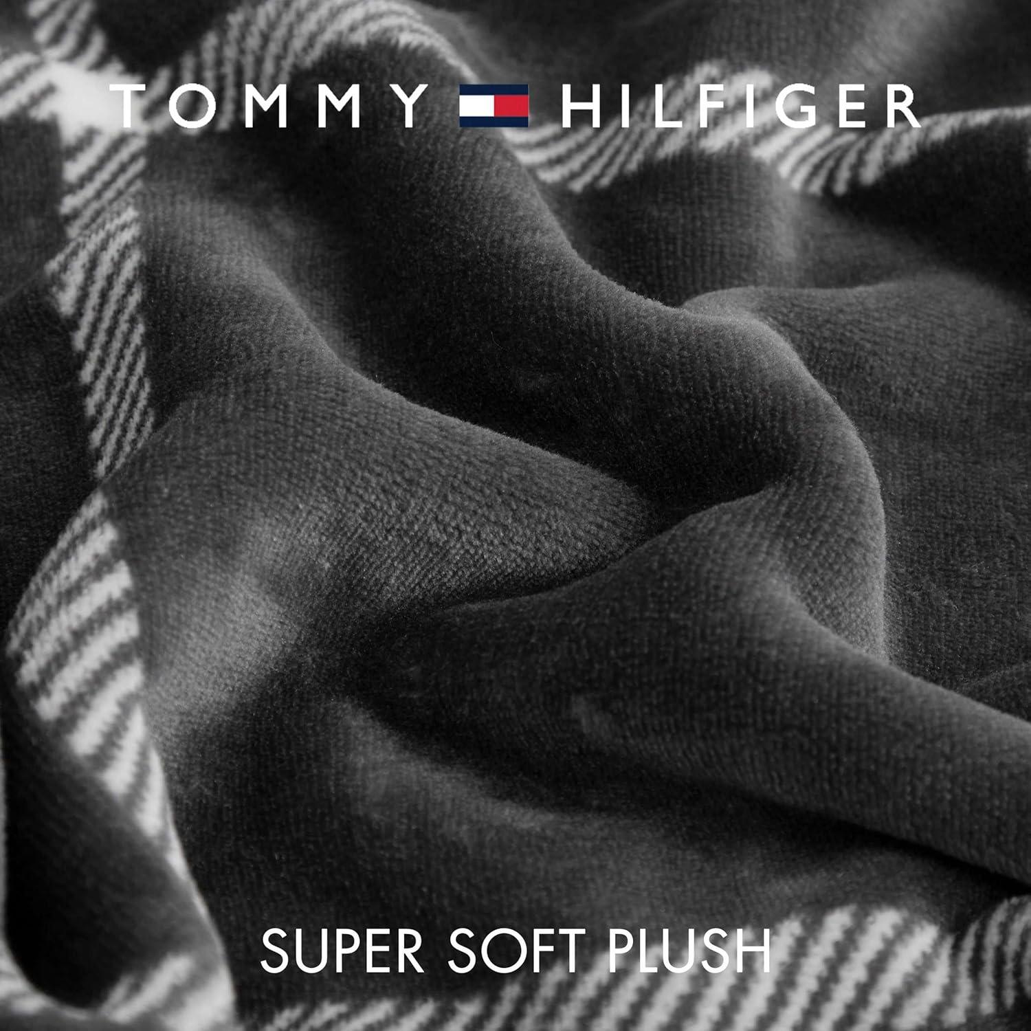 imageTommy Hilfiger Blanket UltraSoft Plush Throw Blanket for Bed or Couch Cozy Bedding with Solid Reverse ampamp Tailored Hem Medium Weight for Year Round Comfort Dumbo Windowpane Grey 50quot x 70quotDumbo Windowpaine Grey