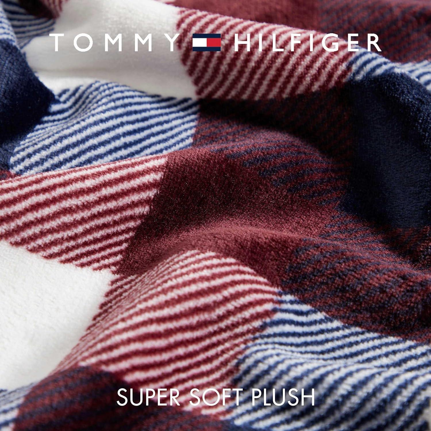 imageTommy Hilfiger Blanket UltraSoft Plush Throw Blanket for Bed or Couch Cozy Bedding with Solid Reverse ampamp Tailored Hem Medium Weight for Year Round Comfort Dumbo Windowpane Grey 50quot x 70quotDerby Plaid Red