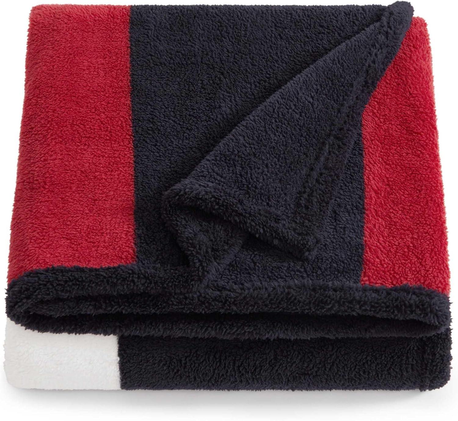 imageTommy Hilfiger Blanket UltraSoft Plush Throw Blanket for Bed or Couch Cozy Bedding with Solid Reverse ampamp Tailored Hem Medium Weight for Year Round Comfort Dumbo Windowpane Grey 50quot x 70quotIconic Flag Blue