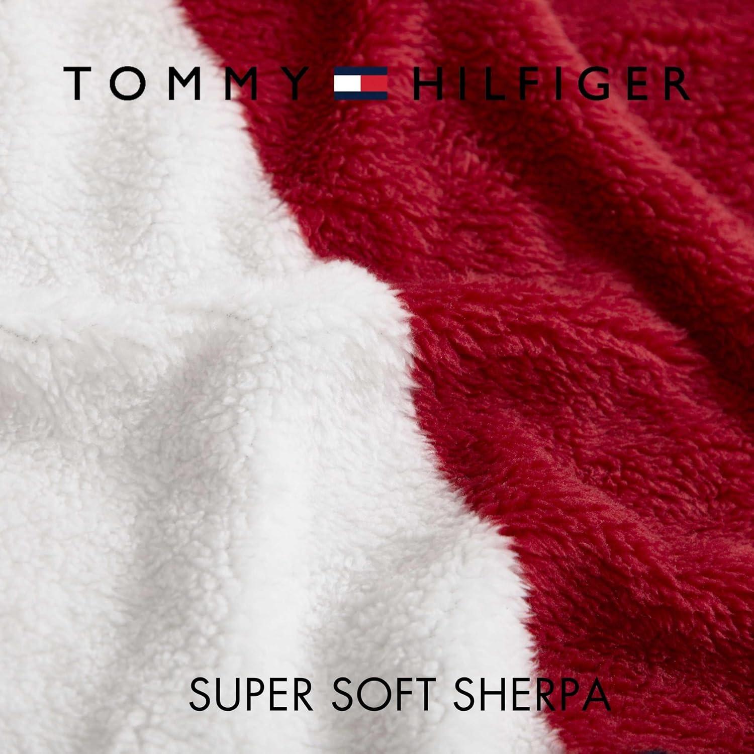 imageTommy Hilfiger Blanket UltraSoft Plush Throw Blanket for Bed or Couch Cozy Bedding with Solid Reverse ampamp Tailored Hem Medium Weight for Year Round Comfort Dumbo Windowpane Grey 50quot x 70quotIconic Flag Blue