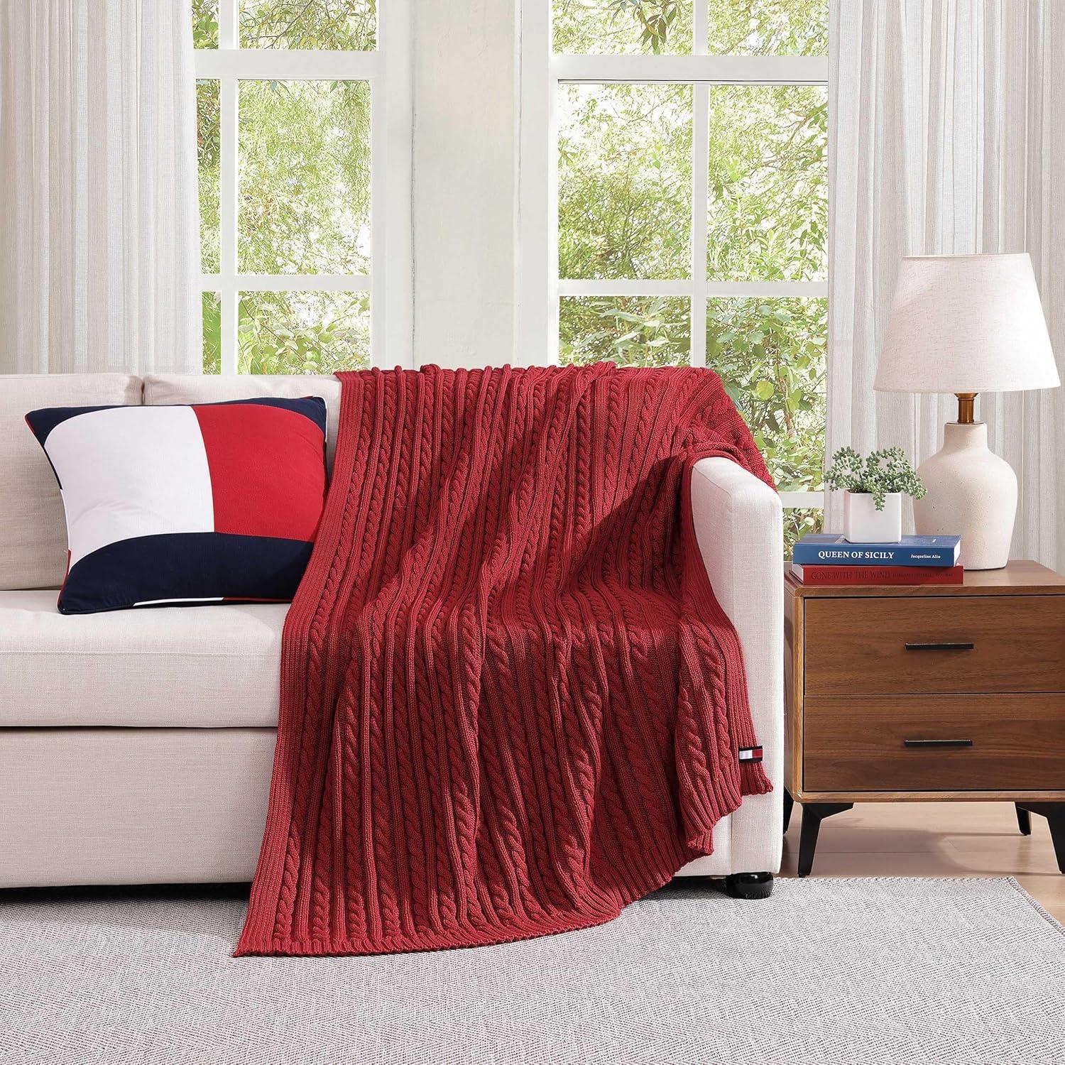 imageTommy Hilfiger Blanket UltraSoft Plush Throw Blanket for Bed or Couch Cozy Bedding with Solid Reverse ampamp Tailored Hem Medium Weight for Year Round Comfort Dumbo Windowpane Grey 50quot x 70quotRed