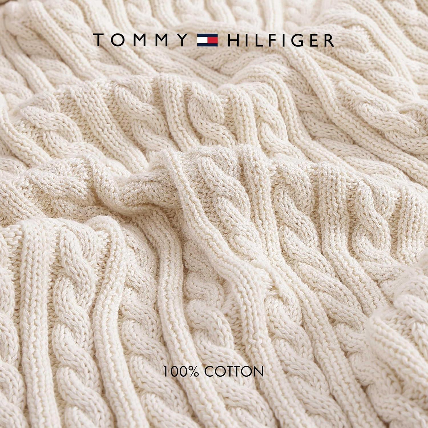 imageTommy Hilfiger Blanket UltraSoft Plush Throw Blanket for Bed or Couch Cozy Bedding with Solid Reverse ampamp Tailored Hem Medium Weight for Year Round Comfort Dumbo Windowpane Grey 50quot x 70quotOffwhite