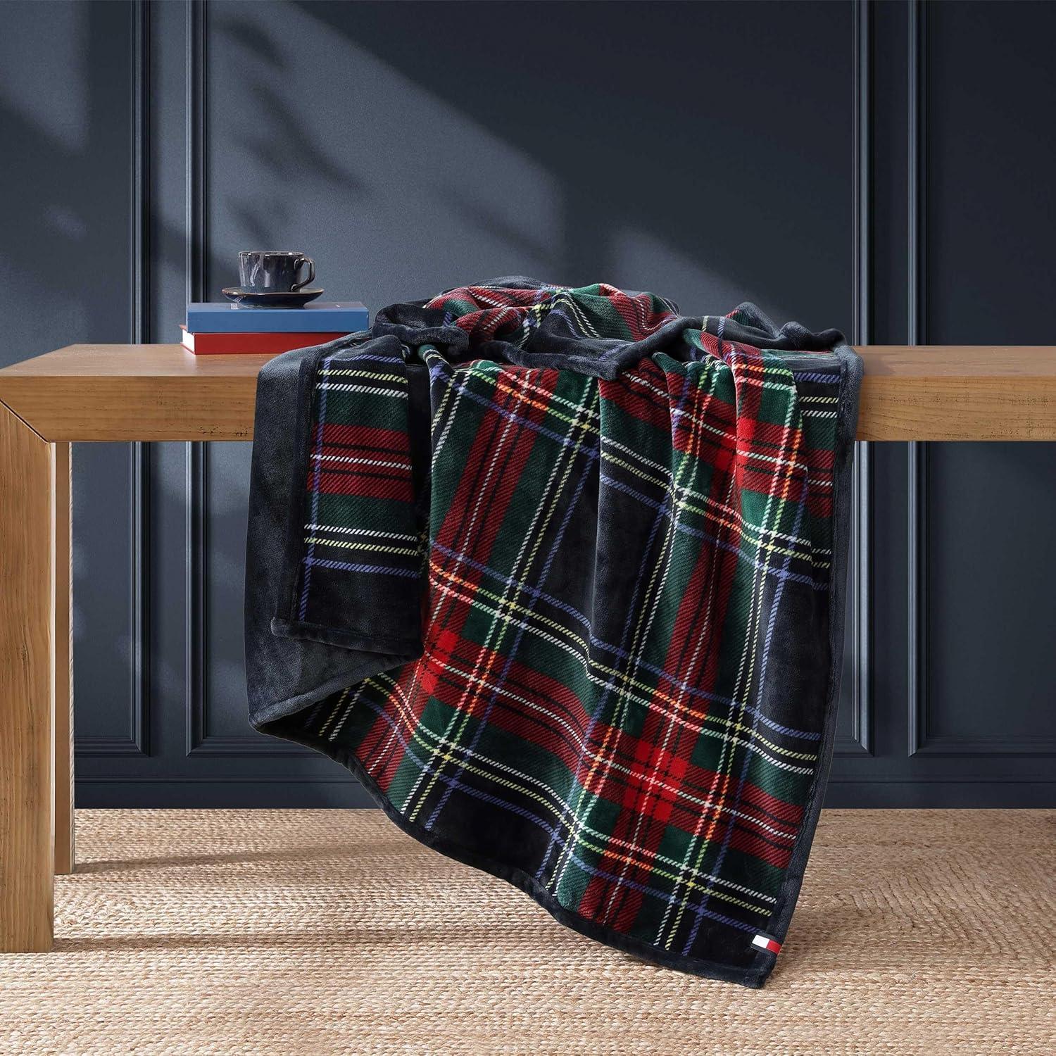 imageTommy Hilfiger Blanket UltraSoft Plush Throw Blanket for Bed or Couch Cozy Bedding with Solid Reverse ampamp Tailored Hem Medium Weight for Year Round Comfort Dumbo Windowpane Grey 50quot x 70quotDevon Tartan Blue