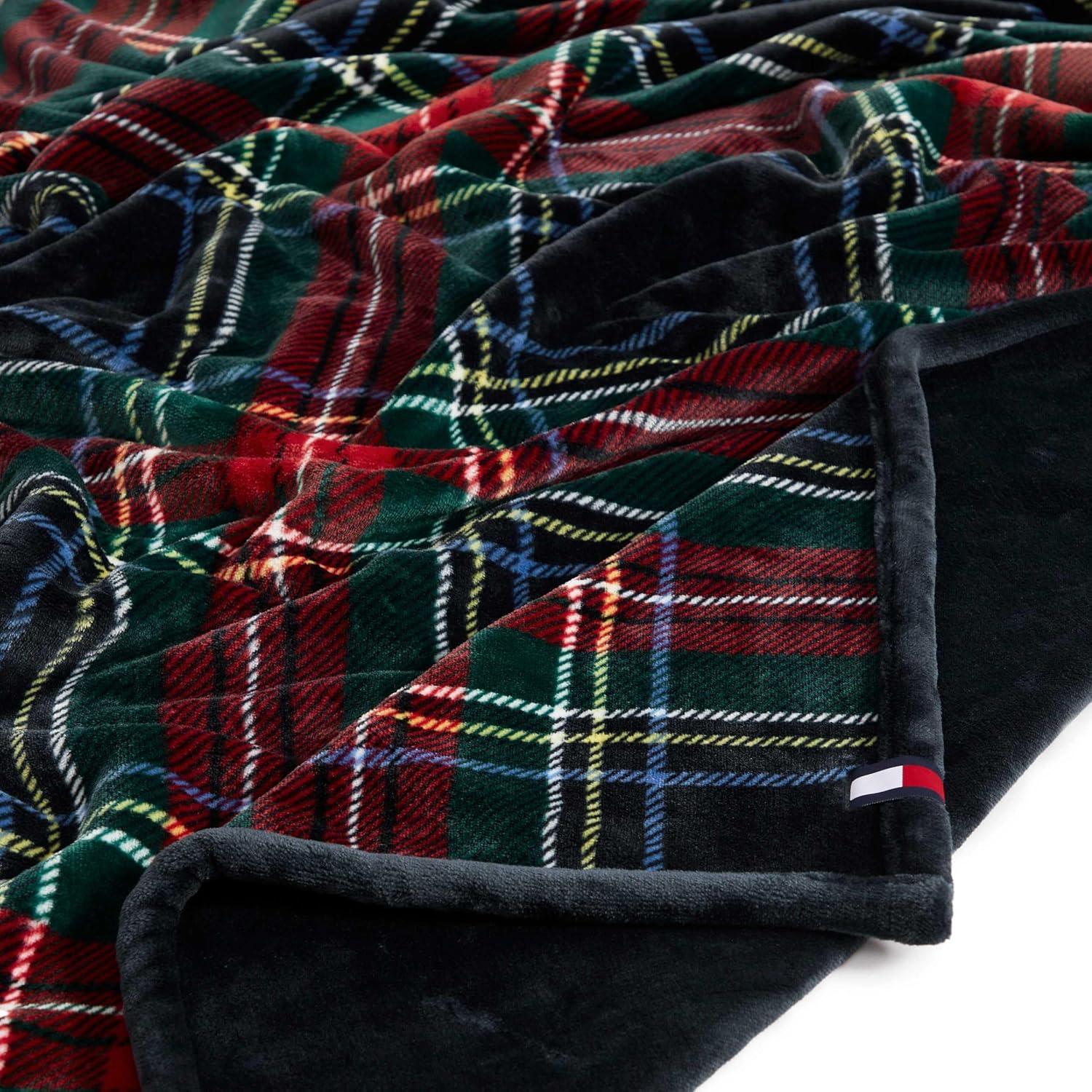 imageTommy Hilfiger Blanket UltraSoft Plush Throw Blanket for Bed or Couch Cozy Bedding with Solid Reverse ampamp Tailored Hem Medium Weight for Year Round Comfort Dumbo Windowpane Grey 50quot x 70quotDevon Tartan Blue