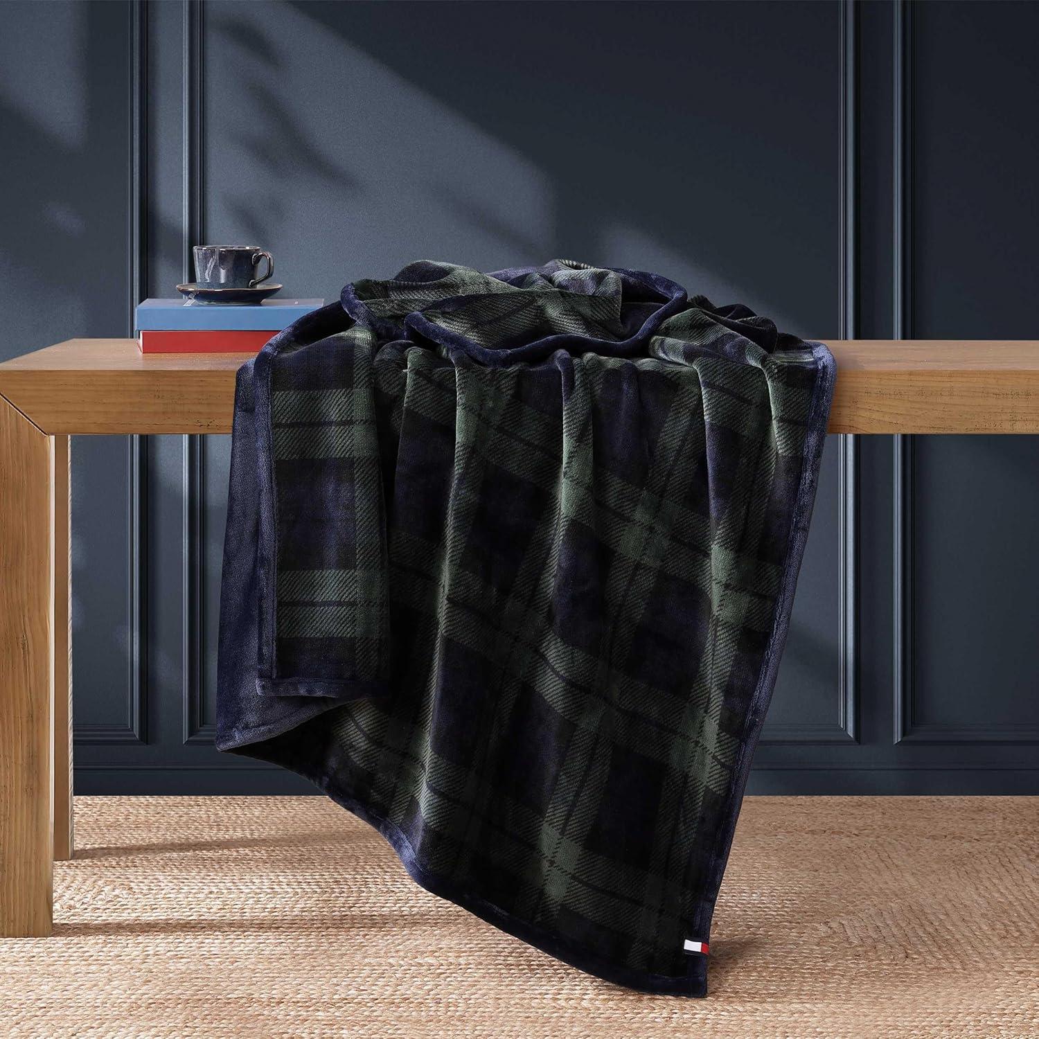 imageTommy Hilfiger Blanket UltraSoft Plush Throw Blanket for Bed or Couch Cozy Bedding with Solid Reverse ampamp Tailored Hem Medium Weight for Year Round Comfort Dumbo Windowpane Grey 50quot x 70quotEdinburgh Tartan Blue