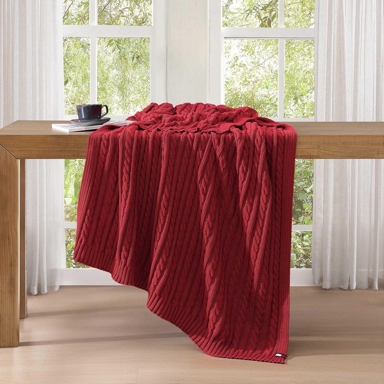 imageTommy Hilfiger Blanket UltraSoft Plush Throw Blanket for Bed or Couch Cozy Bedding with Solid Reverse ampamp Tailored Hem Medium Weight for Year Round Comfort Dumbo Windowpane Grey 50quot x 70quotRed