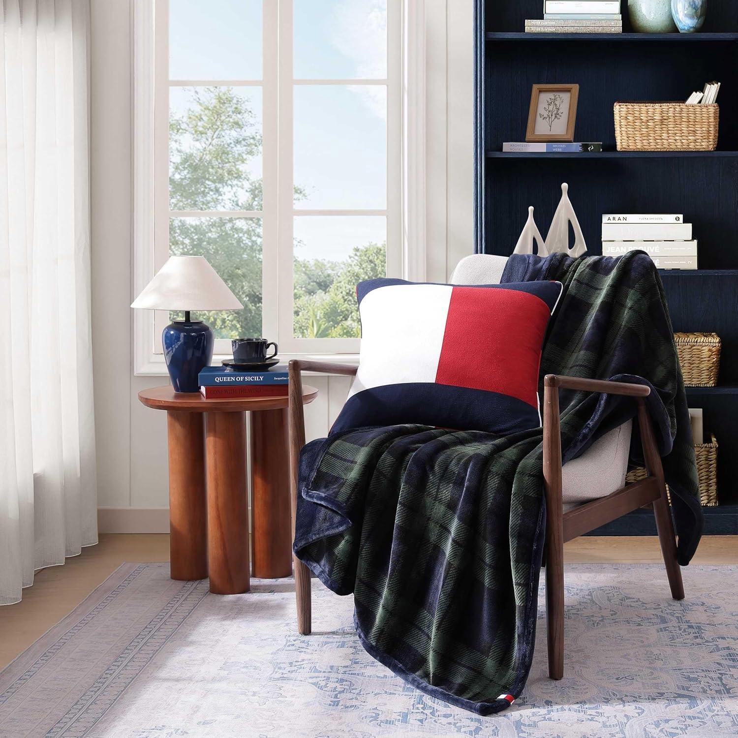 imageTommy Hilfiger Blanket UltraSoft Plush Throw Blanket for Bed or Couch Cozy Bedding with Solid Reverse ampamp Tailored Hem Medium Weight for Year Round Comfort Dumbo Windowpane Grey 50quot x 70quotEdinburgh Tartan Blue