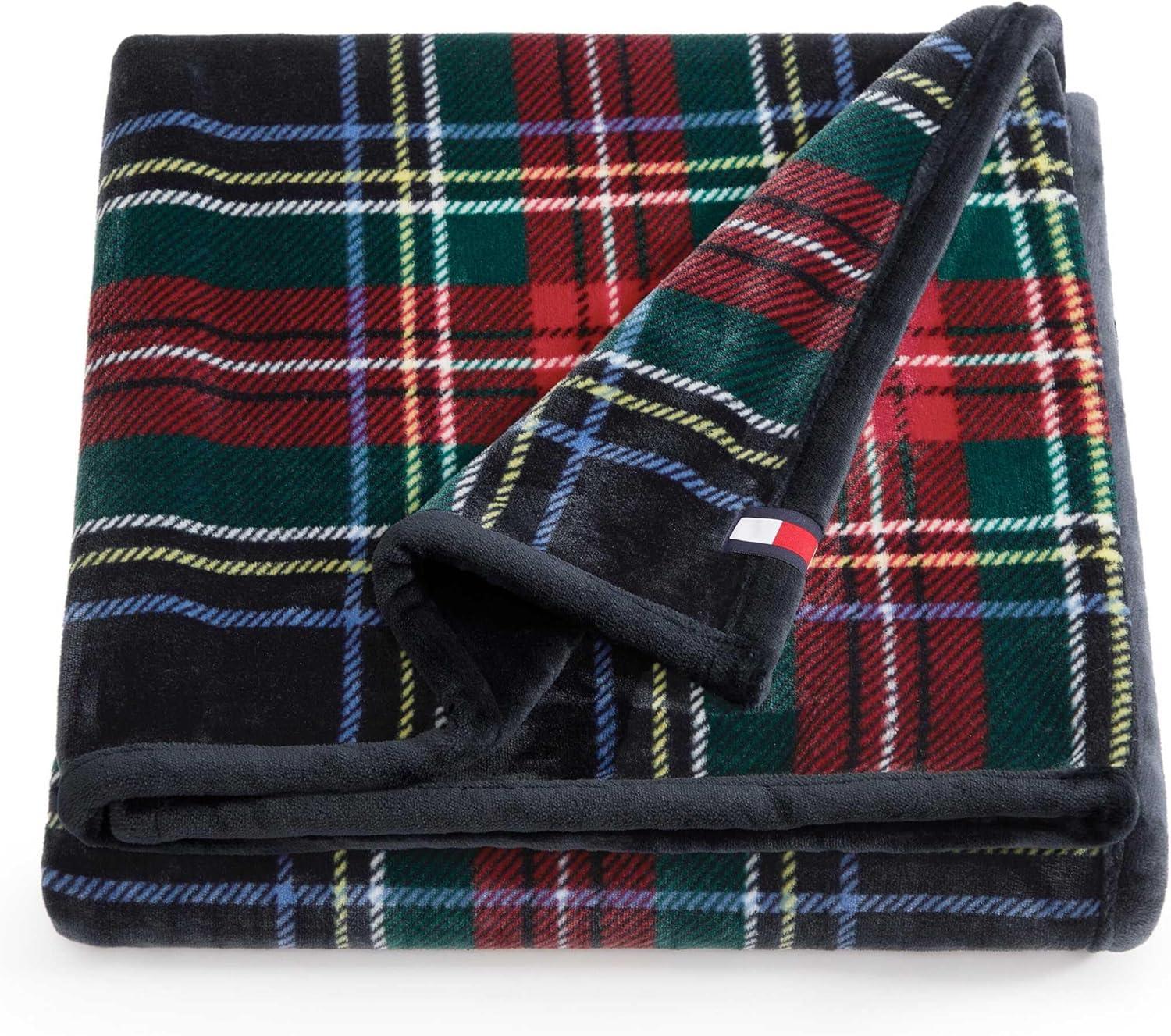 imageTommy Hilfiger Blanket UltraSoft Plush Throw Blanket for Bed or Couch Cozy Bedding with Solid Reverse ampamp Tailored Hem Medium Weight for Year Round Comfort Dumbo Windowpane Grey 50quot x 70quotDevon Tartan Blue