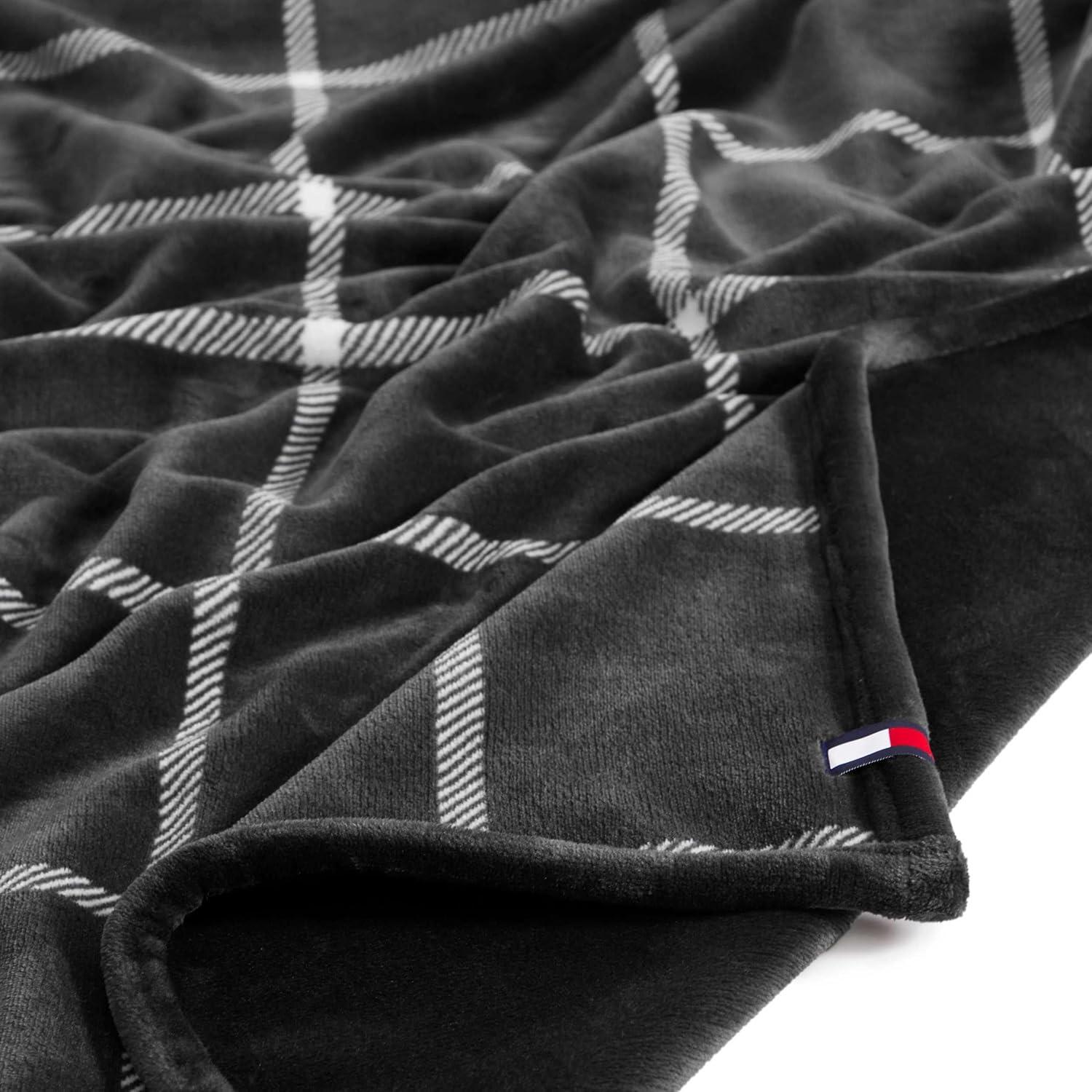 imageTommy Hilfiger Blanket UltraSoft Plush Throw Blanket for Bed or Couch Cozy Bedding with Solid Reverse ampamp Tailored Hem Medium Weight for Year Round Comfort Dumbo Windowpane Grey 50quot x 70quotDumbo Windowpaine Grey
