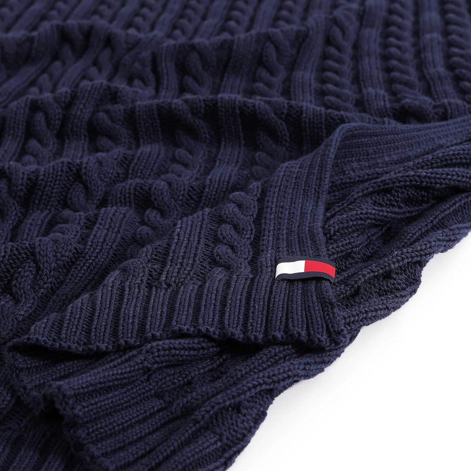 imageTommy Hilfiger Blanket UltraSoft Plush Throw Blanket for Bed or Couch Cozy Bedding with Solid Reverse ampamp Tailored Hem Medium Weight for Year Round Comfort Dumbo Windowpane Grey 50quot x 70quotBlue