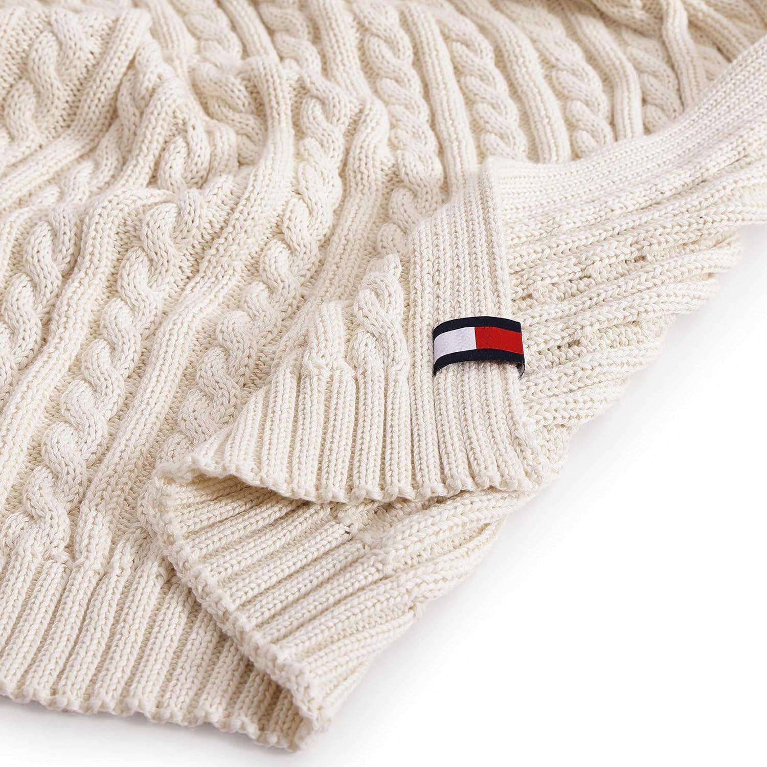 imageTommy Hilfiger Blanket UltraSoft Plush Throw Blanket for Bed or Couch Cozy Bedding with Solid Reverse ampamp Tailored Hem Medium Weight for Year Round Comfort Dumbo Windowpane Grey 50quot x 70quotOffwhite