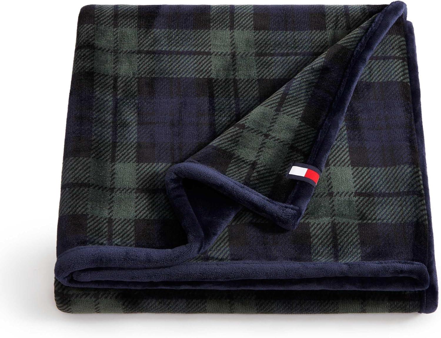 imageTommy Hilfiger Blanket UltraSoft Plush Throw Blanket for Bed or Couch Cozy Bedding with Solid Reverse ampamp Tailored Hem Medium Weight for Year Round Comfort Dumbo Windowpane Grey 50quot x 70quotEdinburgh Tartan Blue