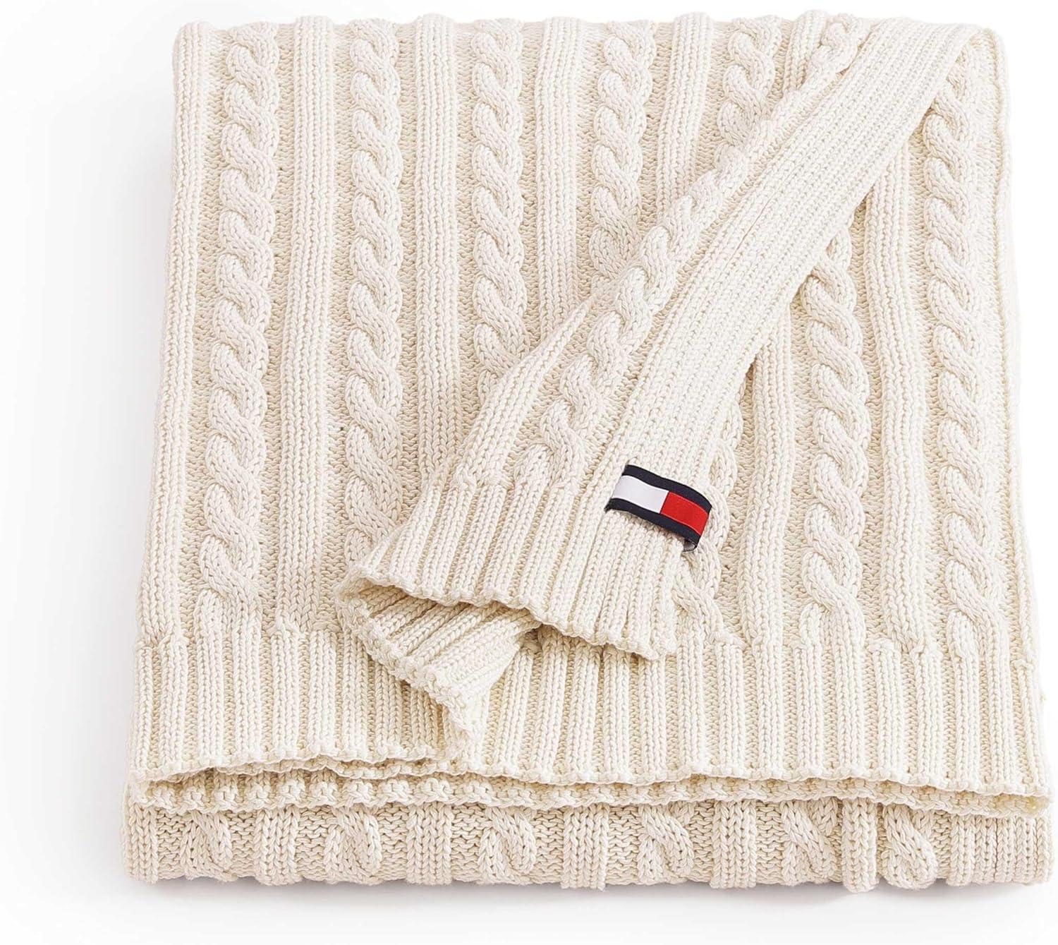 imageTommy Hilfiger Blanket UltraSoft Plush Throw Blanket for Bed or Couch Cozy Bedding with Solid Reverse ampamp Tailored Hem Medium Weight for Year Round Comfort Dumbo Windowpane Grey 50quot x 70quotOffwhite