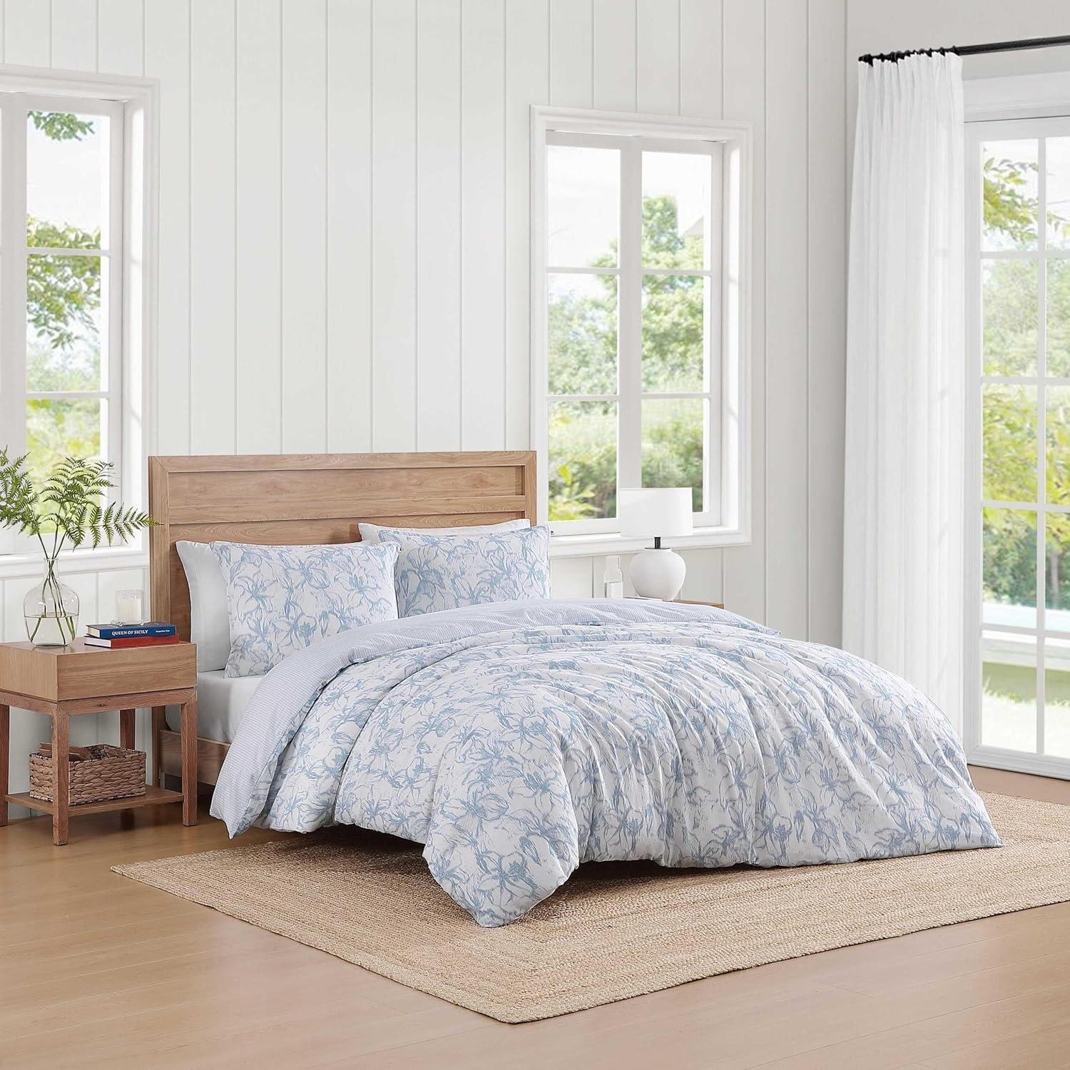 imageTommy Hilfiger Comforter Set Luxuriously Soft Cotton Slub Bedding with Matching Sham Abstract Inspired Design Ethereal Floral Blue TwinEthereal Floral Blue