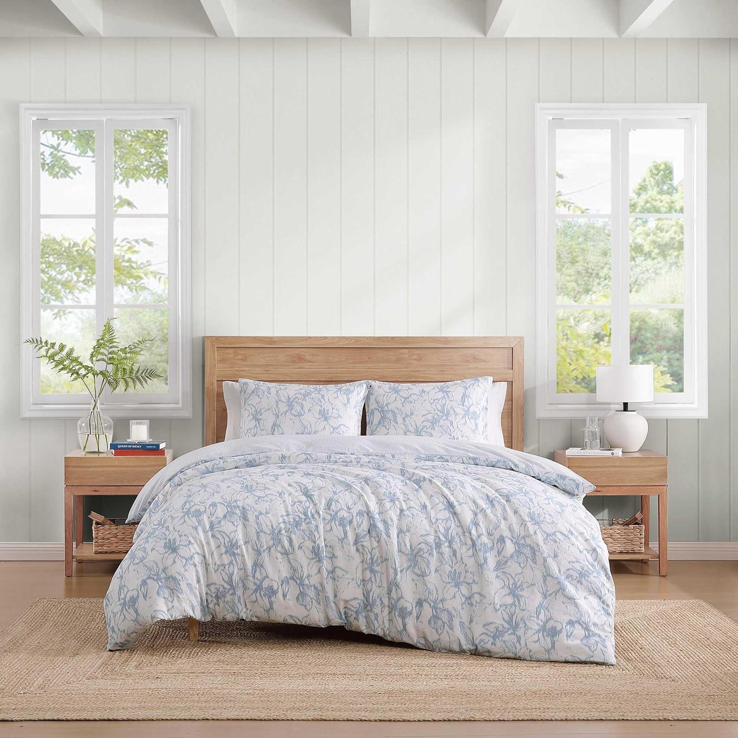 imageTommy Hilfiger Comforter Set Luxuriously Soft Cotton Slub Bedding with Matching Sham Abstract Inspired Design Ethereal Floral Blue TwinEthereal Floral Blue