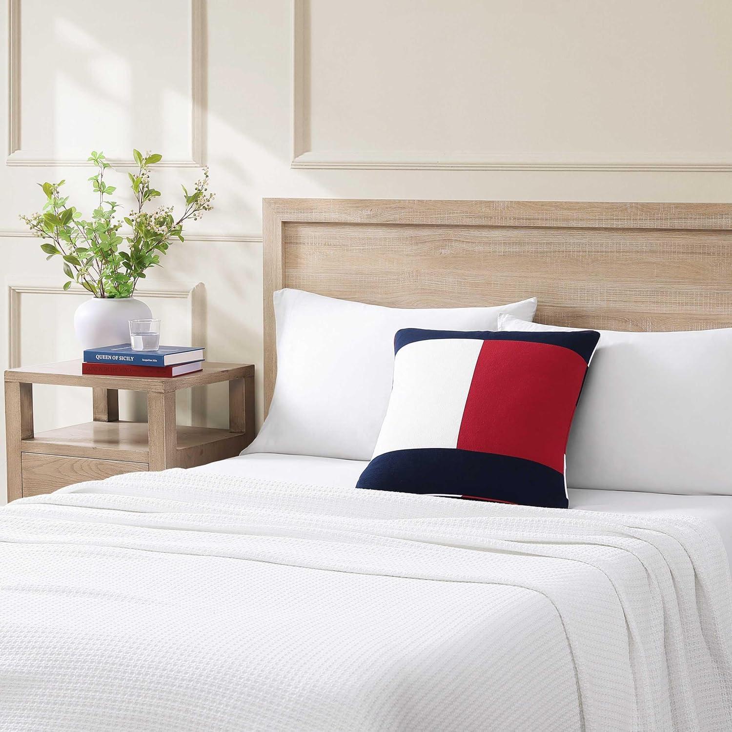 imageTommy Hilfiger Decorative Pillow Luxurious Square Throw Pillow with Zipper Closure ampamp Stripe Detail Ideal for Couch or Bed Placement Navy 20quot x 20quotFlag Navy