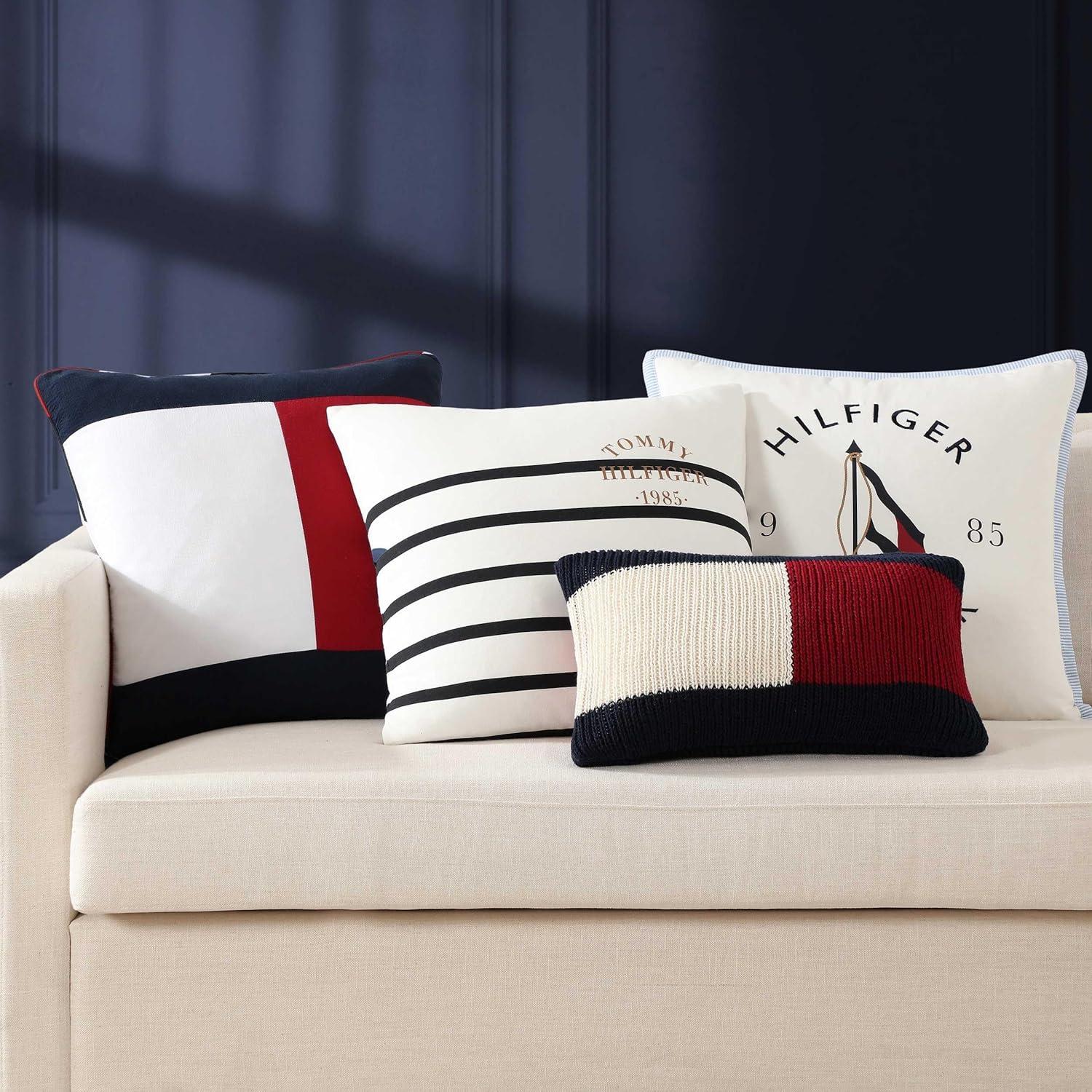 imageTommy Hilfiger Decorative Pillow Luxurious Square Throw Pillow with Zipper Closure ampamp Stripe Detail Ideal for Couch or Bed Placement Navy 20quot x 20quotFlag Blue