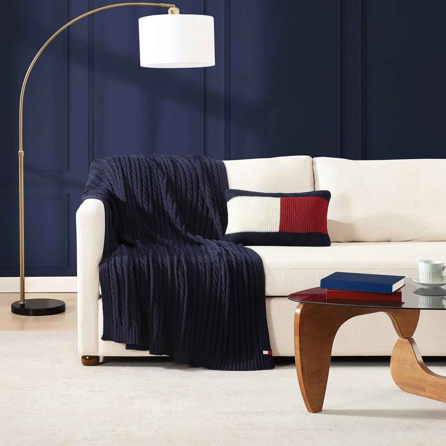 imageTommy Hilfiger Decorative Pillow Luxurious Square Throw Pillow with Zipper Closure ampamp Stripe Detail Ideal for Couch or Bed Placement Navy 20quot x 20quotFlag Blue