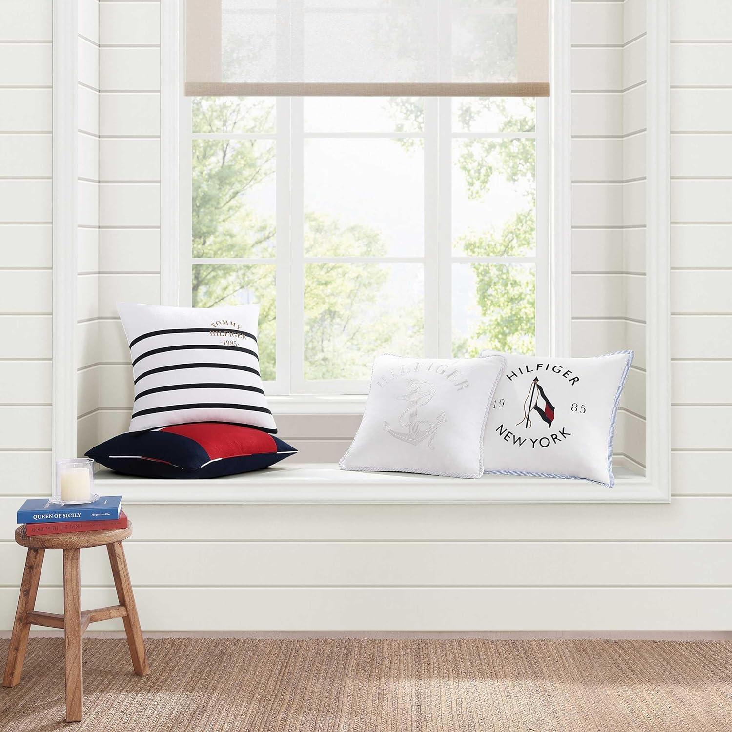 imageTommy Hilfiger Decorative Pillow Luxurious Square Throw Pillow with Zipper Closure ampamp Stripe Detail Ideal for Couch or Bed Placement Navy 20quot x 20quotPlacement Navy