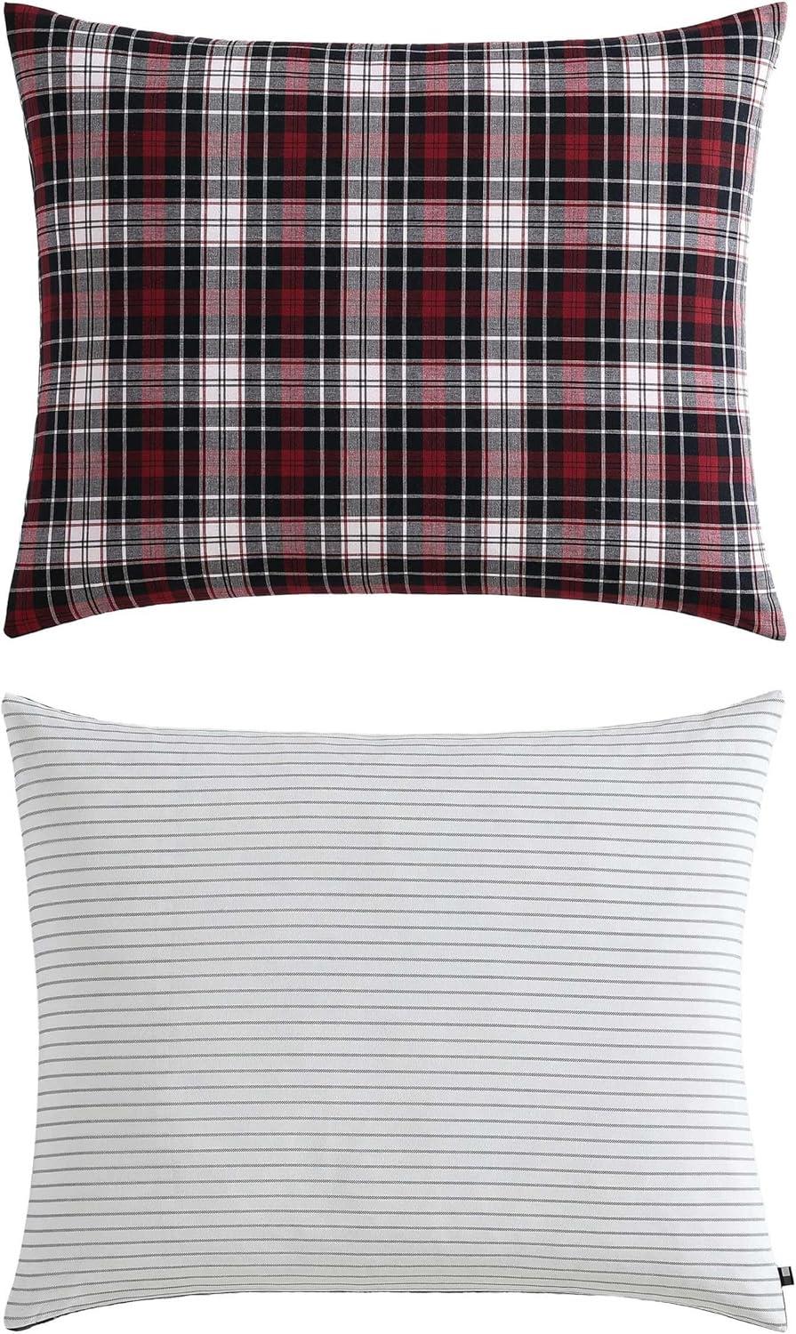 imageTommy Hilfiger Duvet Set Luxuriously Soft YarnDyed Cotton Bedding with Matching Sham Plaid Design Essential Tartan Red TwinEssential Tartan Red