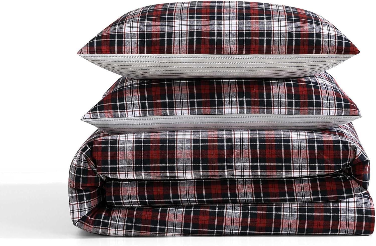 imageTommy Hilfiger Duvet Set Luxuriously Soft YarnDyed Cotton Bedding with Matching Sham Plaid Design Essential Tartan Red TwinEssential Tartan Red