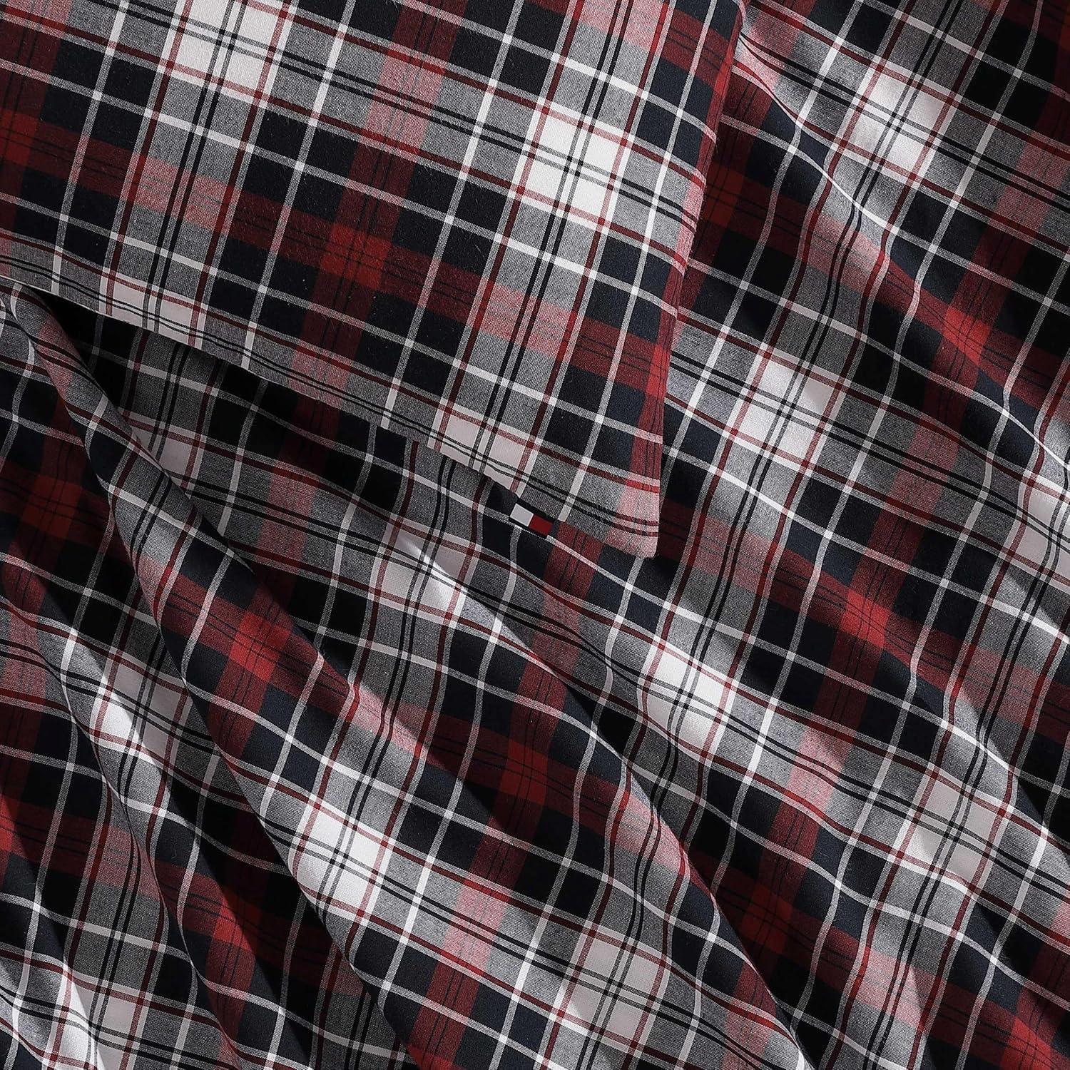 imageTommy Hilfiger Duvet Set Luxuriously Soft YarnDyed Cotton Bedding with Matching Sham Plaid Design Essential Tartan Red TwinEssential Tartan Red