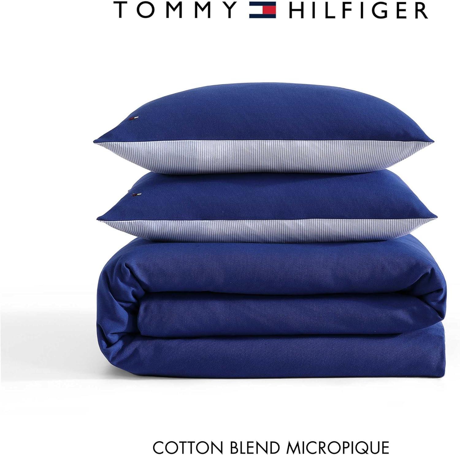 imageTommy Hilfiger Duvet Set Super Soft Bedding with Matching Shams Solid Bed Essentials Micro Pique White FullQueenMicro Pique Blue