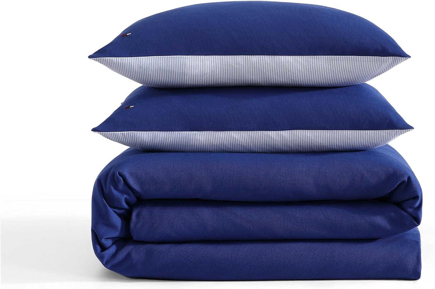 imageTommy Hilfiger Duvet Set Super Soft Bedding with Matching Shams Solid Bed Essentials Micro Pique White FullQueenMicro Pique Blue