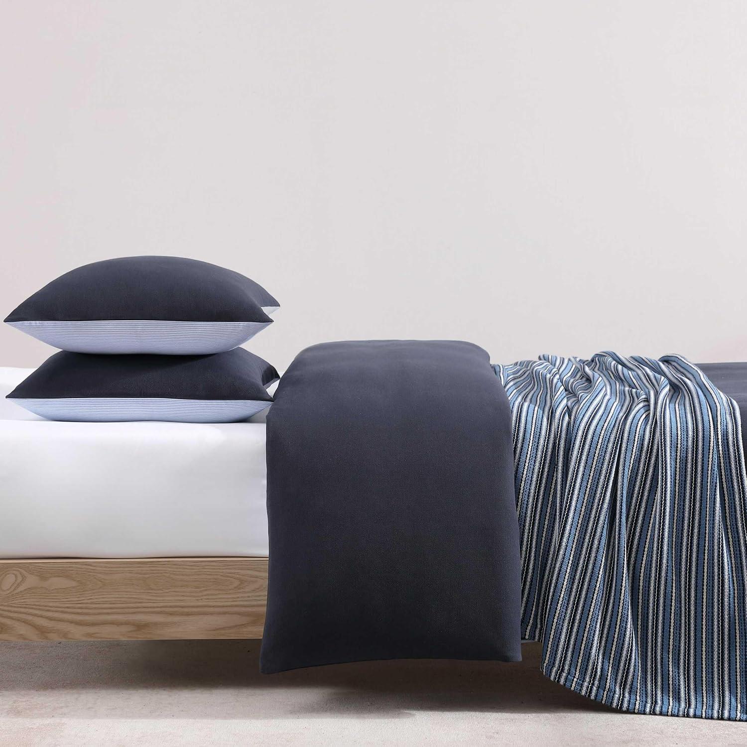 imageTommy Hilfiger Duvet Set Super Soft Bedding with Matching Shams Solid Bed Essentials Micro Pique White FullQueenMicro Pique Navy