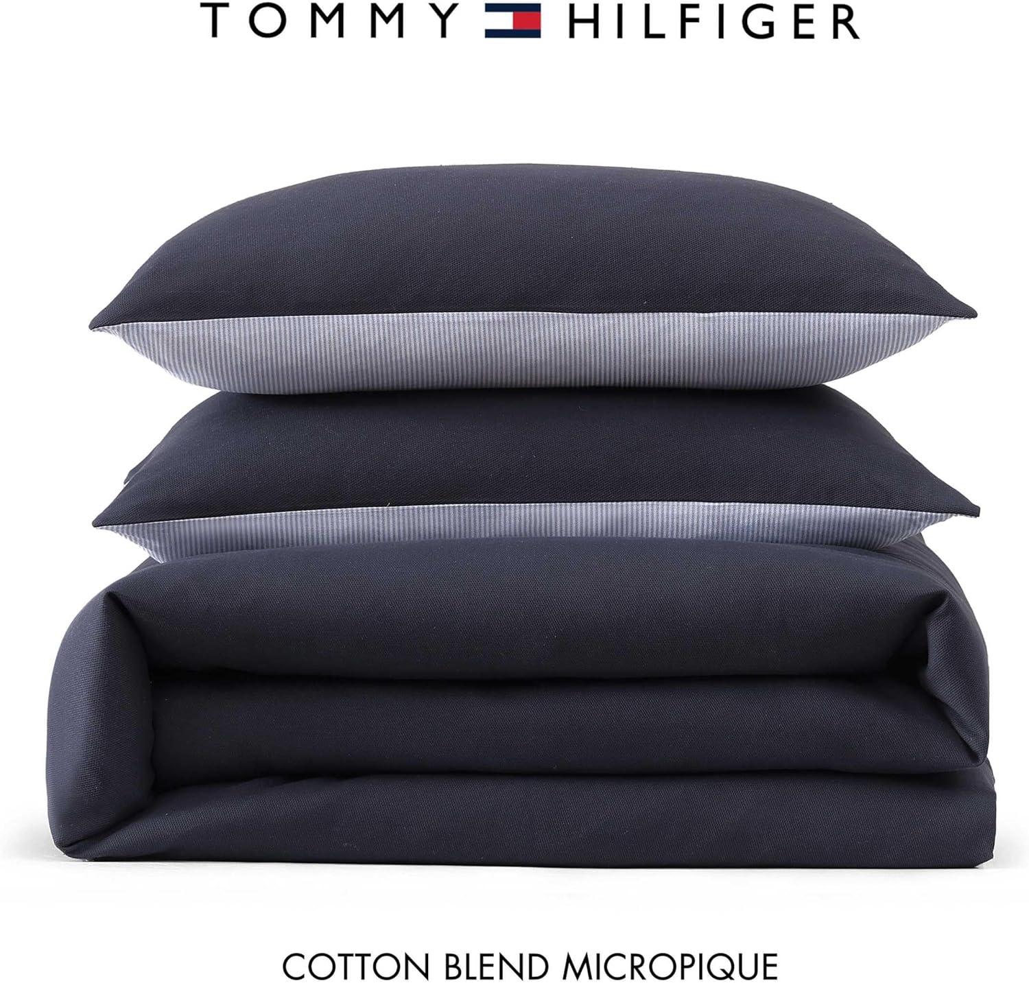 imageTommy Hilfiger Duvet Set Super Soft Bedding with Matching Shams Solid Bed Essentials Micro Pique White FullQueenMicro Pique Navy