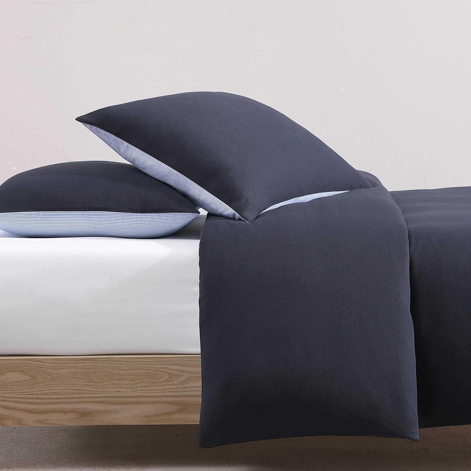 imageTommy Hilfiger Duvet Set Super Soft Bedding with Matching Shams Solid Bed Essentials Micro Pique White FullQueenMicro Pique Navy