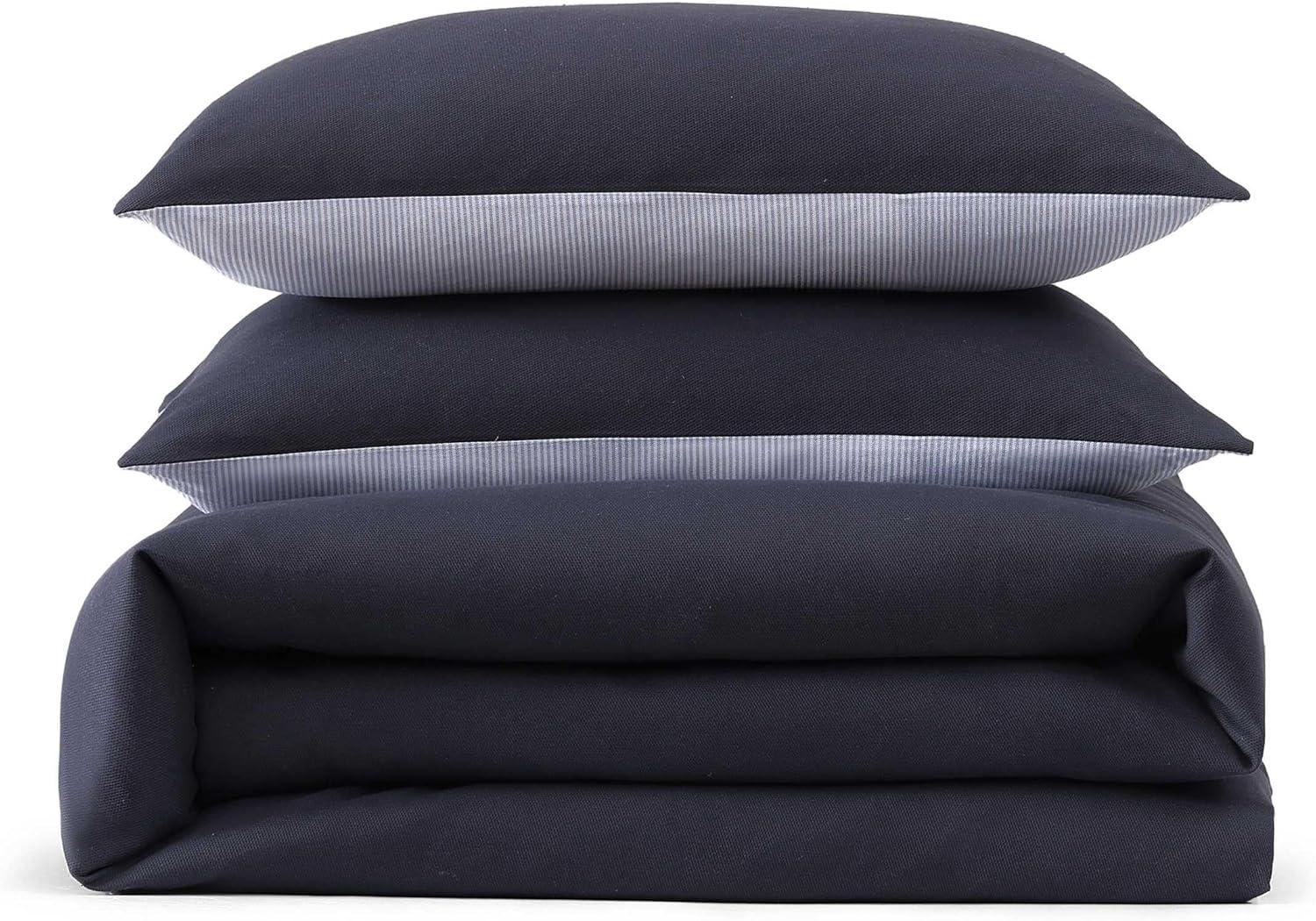 imageTommy Hilfiger Duvet Set Super Soft Bedding with Matching Shams Solid Bed Essentials Micro Pique White FullQueenMicro Pique Navy