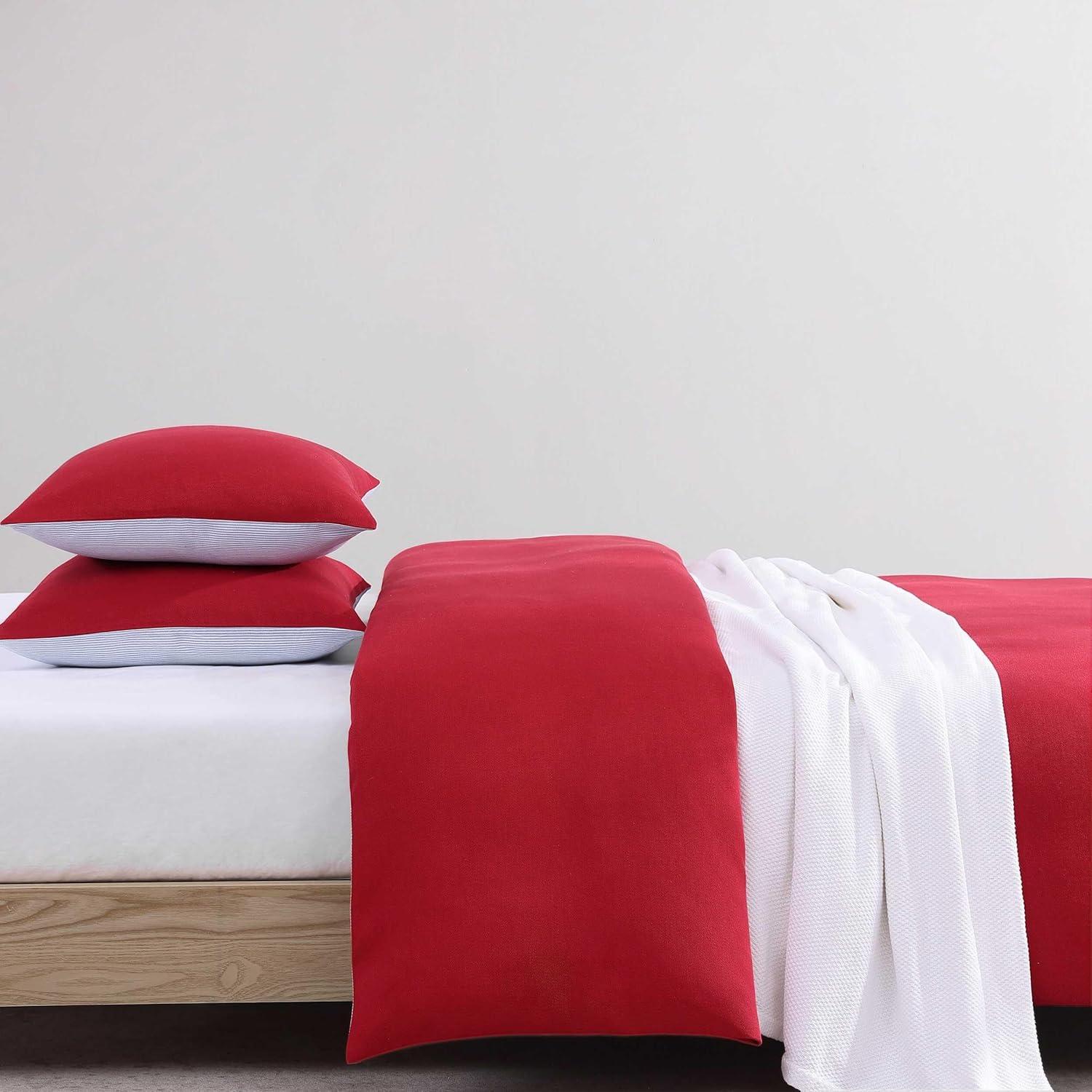 imageTommy Hilfiger Duvet Set Super Soft Bedding with Matching Shams Solid Bed Essentials Micro Pique White FullQueenMicro Pique Red