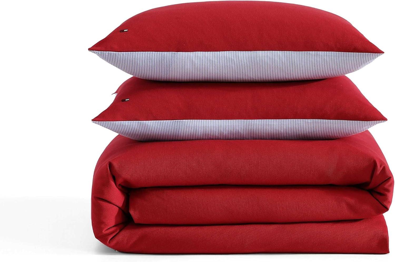 imageTommy Hilfiger Duvet Set Super Soft Bedding with Matching Shams Solid Bed Essentials Micro Pique White FullQueenMicro Pique Red