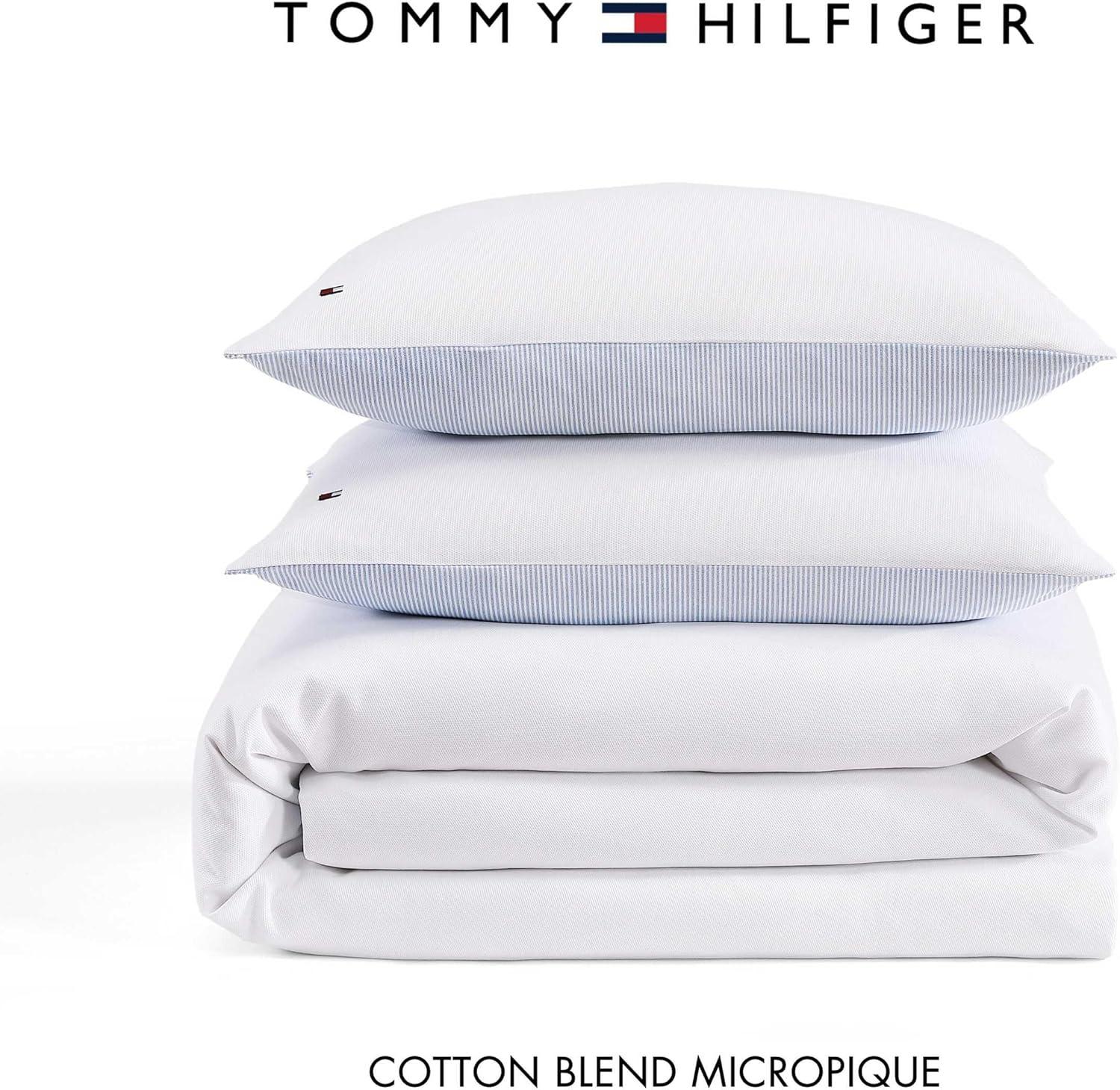 imageTommy Hilfiger Duvet Set Super Soft Bedding with Matching Shams Solid Bed Essentials Micro Pique White FullQueenMicro Pique White
