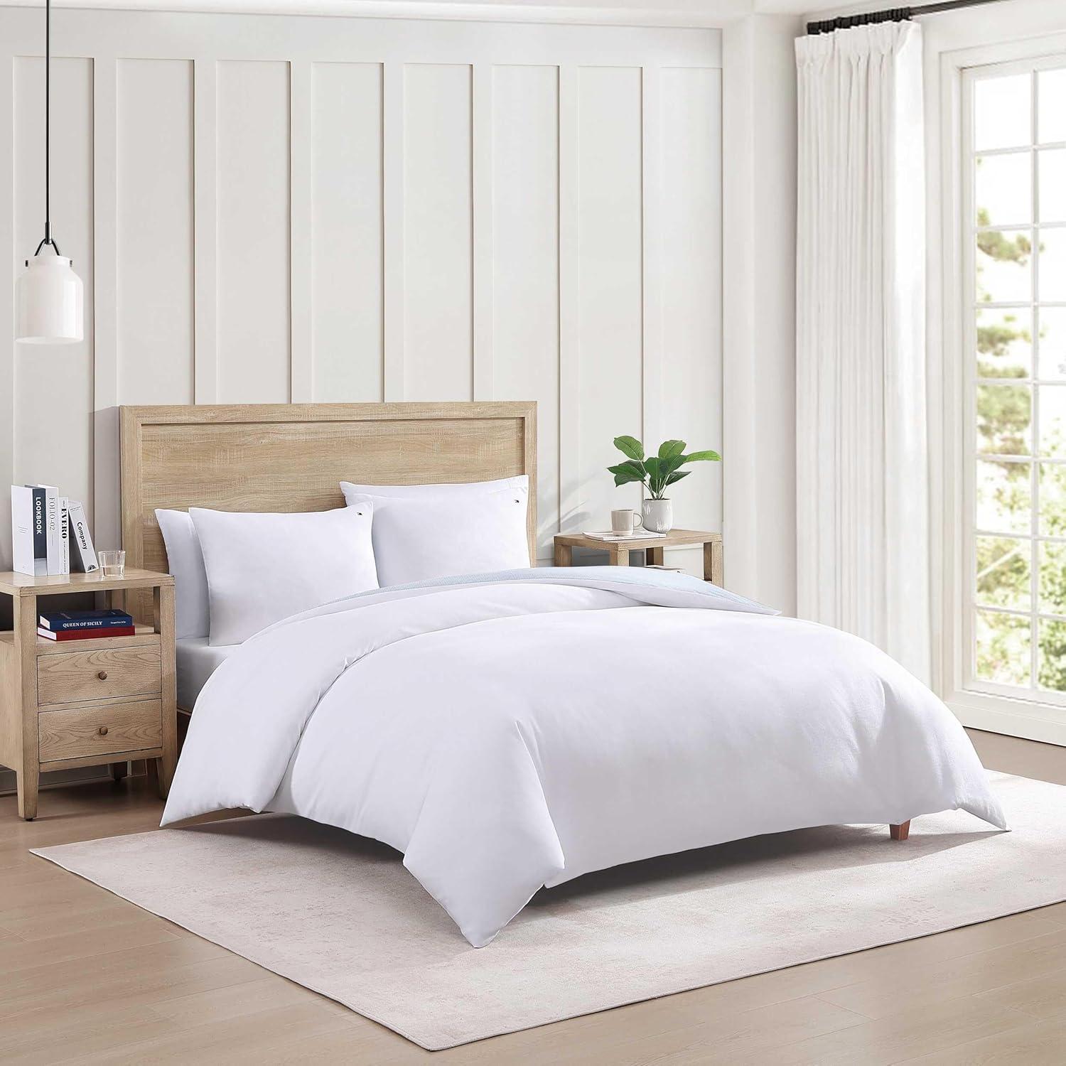 imageTommy Hilfiger Duvet Set Super Soft Bedding with Matching Shams Solid Bed Essentials Micro Pique White FullQueenMicro Pique White