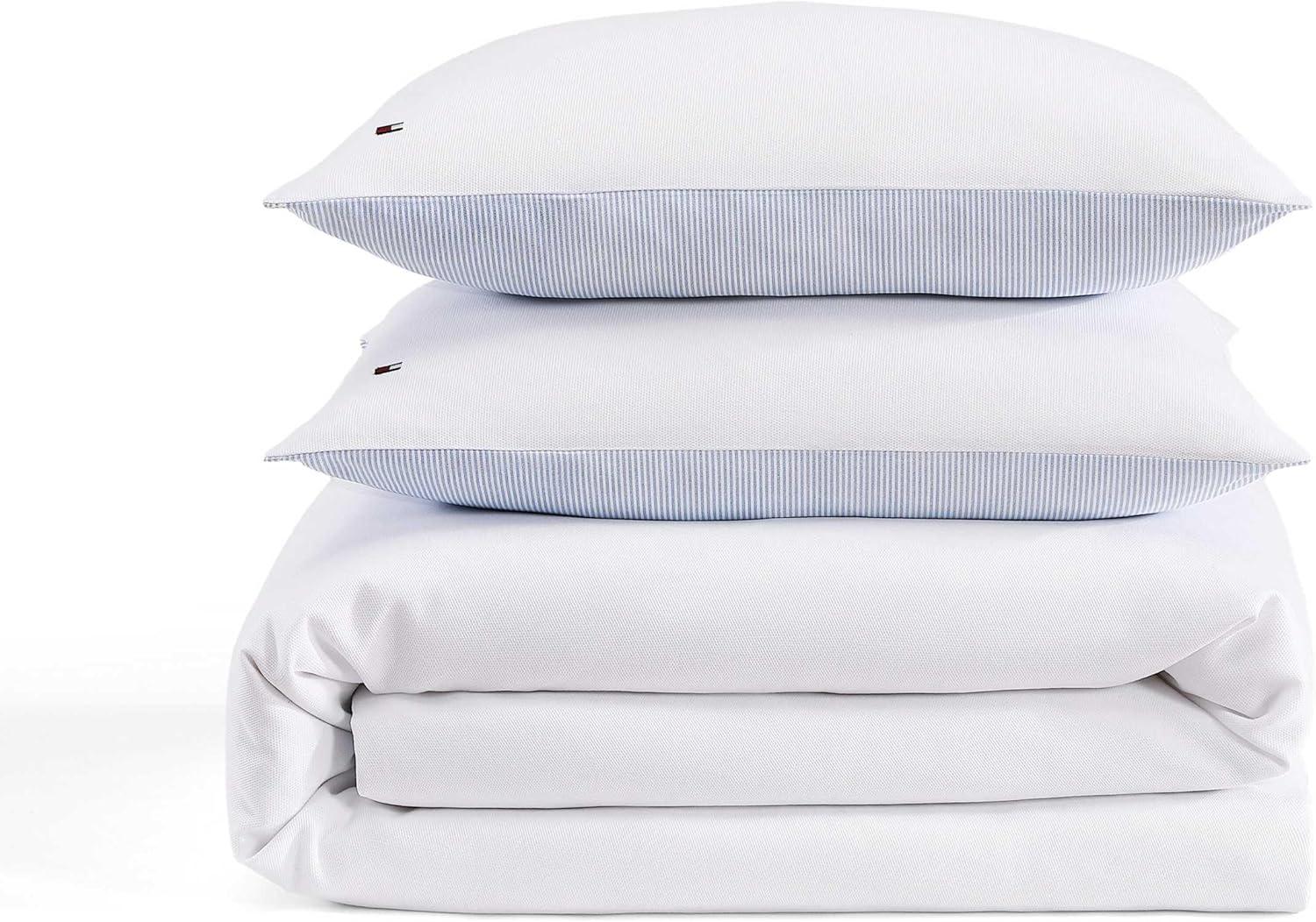 imageTommy Hilfiger Duvet Set Super Soft Bedding with Matching Shams Solid Bed Essentials Micro Pique White FullQueenMicro Pique White