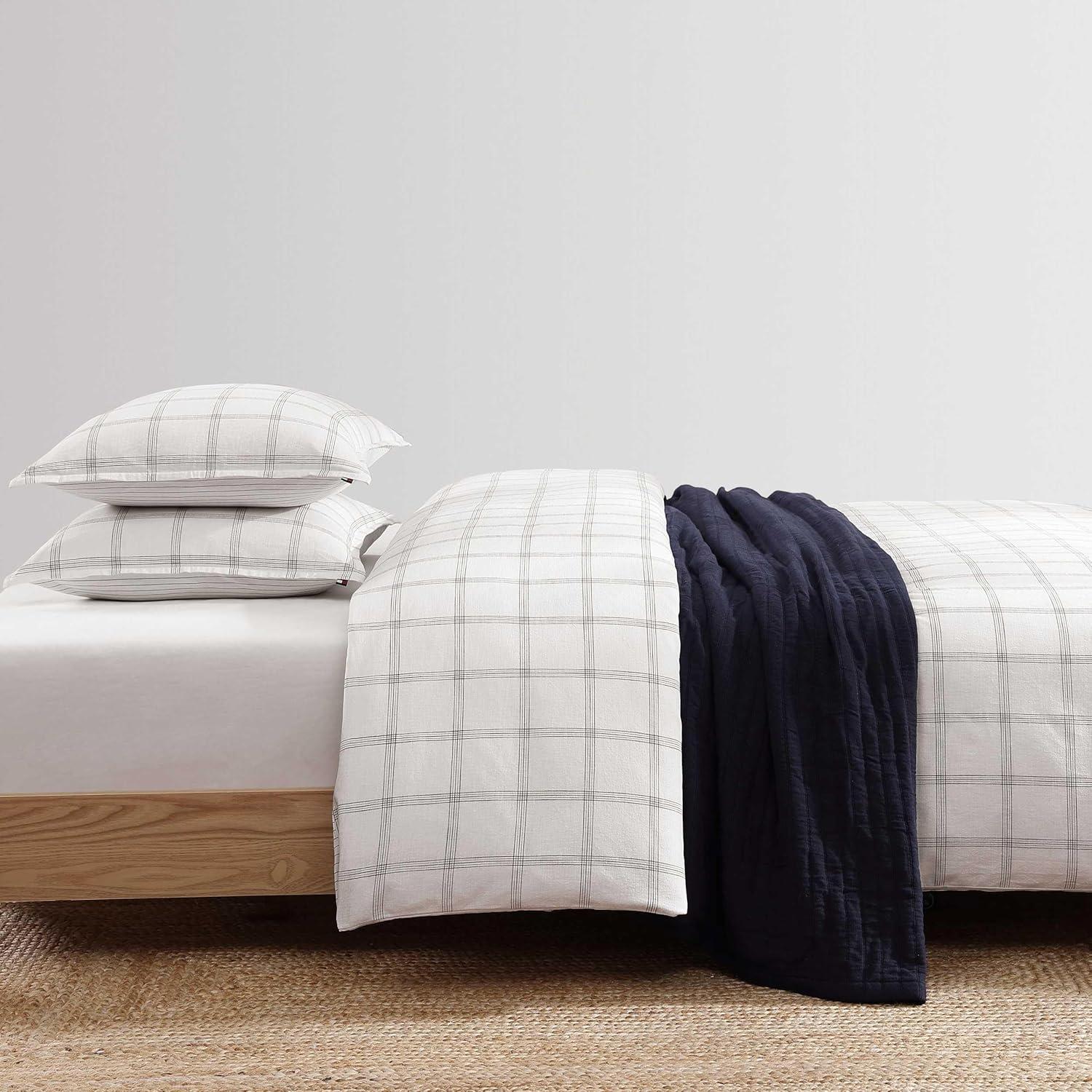 imageTommy Hilfiger FullQueen Duvet Cover Set Luxuriously Soft Bedding with Match Shams Button Closure Textured Bed Essentials Modern Windowpane Blue FullQueenModern Windowpane Blue