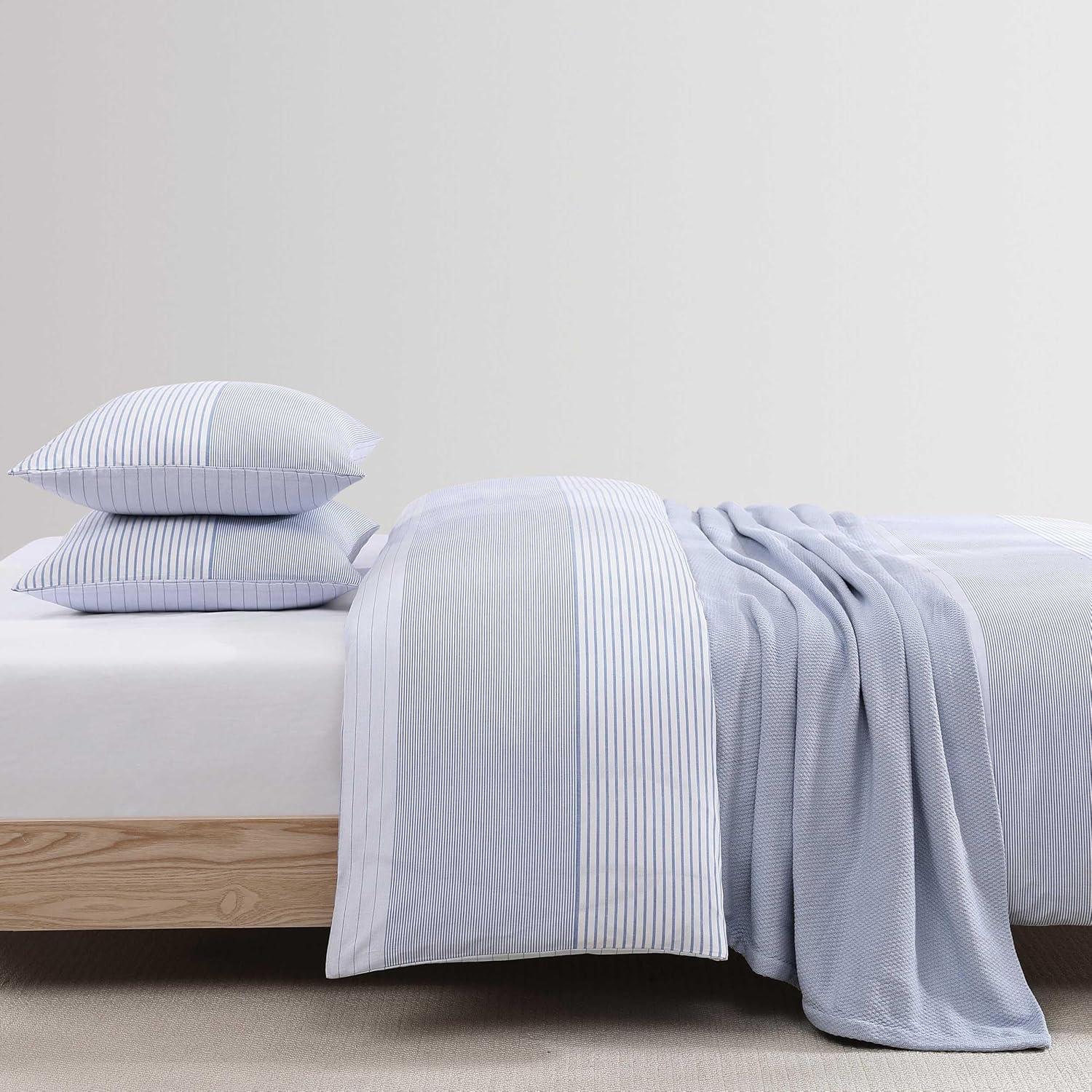 imageTommy Hilfiger FullQueen Duvet Cover Set Luxuriously Soft Bedding with Match Shams Button Closure Textured Bed Essentials Modern Windowpane Blue FullQueenModern Stripe Blue