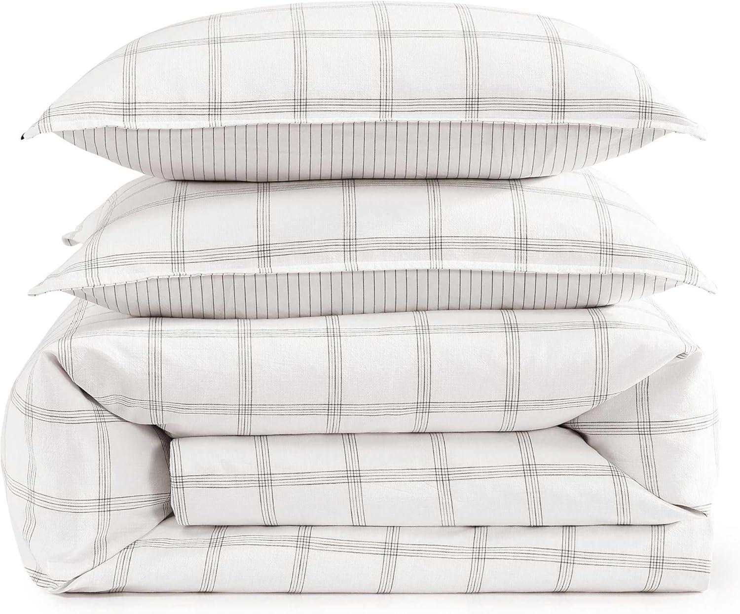imageTommy Hilfiger FullQueen Duvet Cover Set Luxuriously Soft Bedding with Match Shams Button Closure Textured Bed Essentials Modern Windowpane Blue FullQueenModern Windowpane Blue