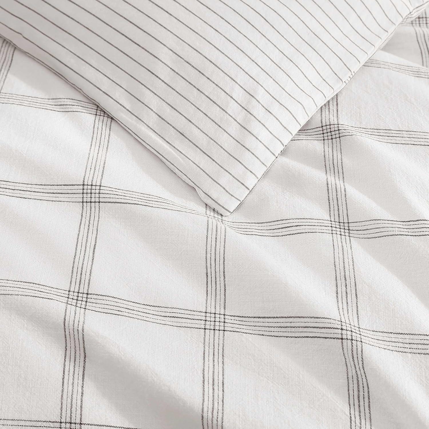 imageTommy Hilfiger FullQueen Duvet Cover Set Luxuriously Soft Bedding with Match Shams Button Closure Textured Bed Essentials Modern Windowpane Blue FullQueenModern Windowpane Blue