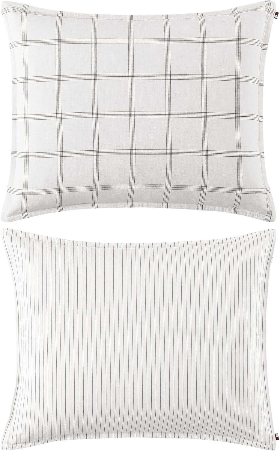 imageTommy Hilfiger FullQueen Duvet Cover Set Luxuriously Soft Bedding with Match Shams Button Closure Textured Bed Essentials Modern Windowpane Blue FullQueenModern Windowpane Blue