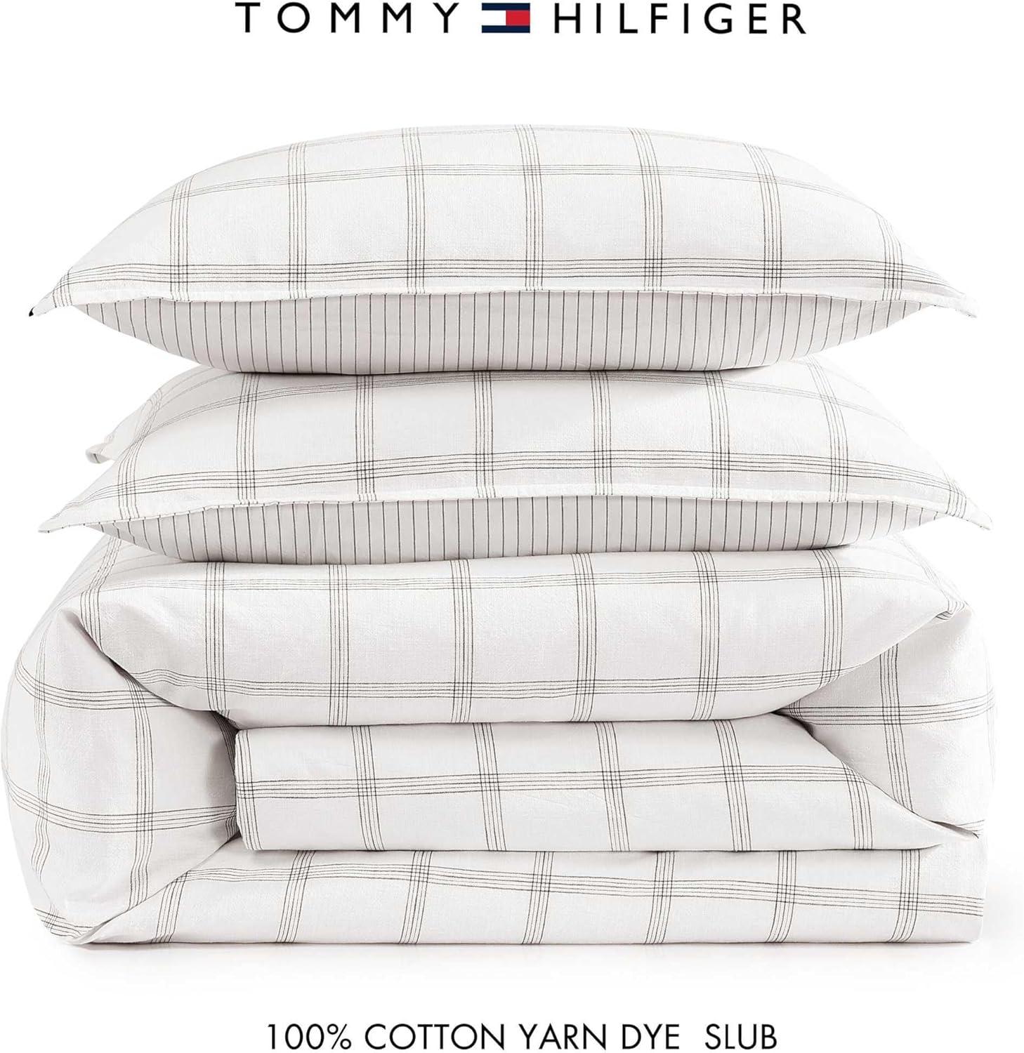 imageTommy Hilfiger FullQueen Duvet Cover Set Luxuriously Soft Bedding with Match Shams Button Closure Textured Bed Essentials Modern Windowpane Blue FullQueenModern Windowpane Blue