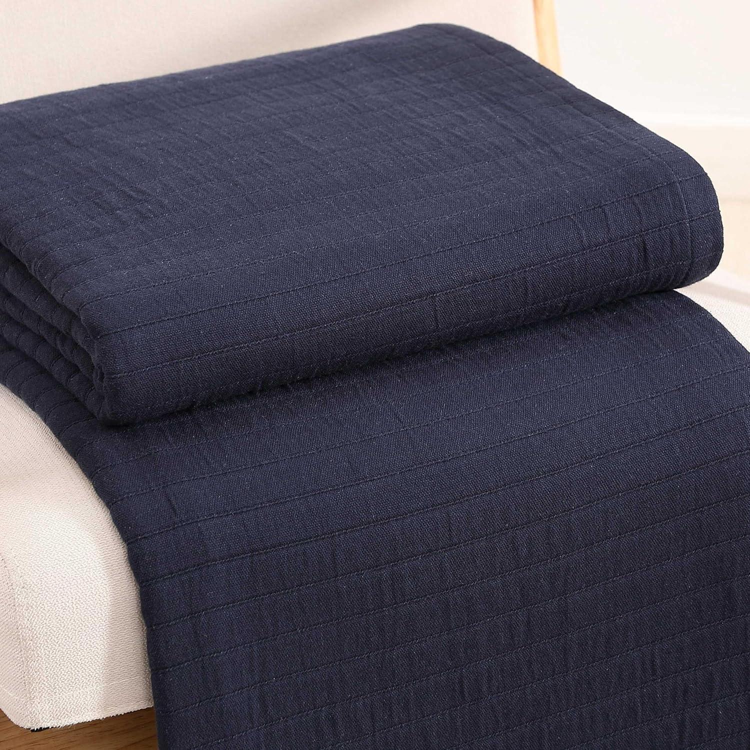 imageTommy Hilfiger Twin Cotton Blanket Woven Channel Stitched Bedding Medium Weight Soft Blanket AntiPilling ampamp Fade Resistant Ideal for Layering OekoTEX Certified BlueEssential Weave Navy