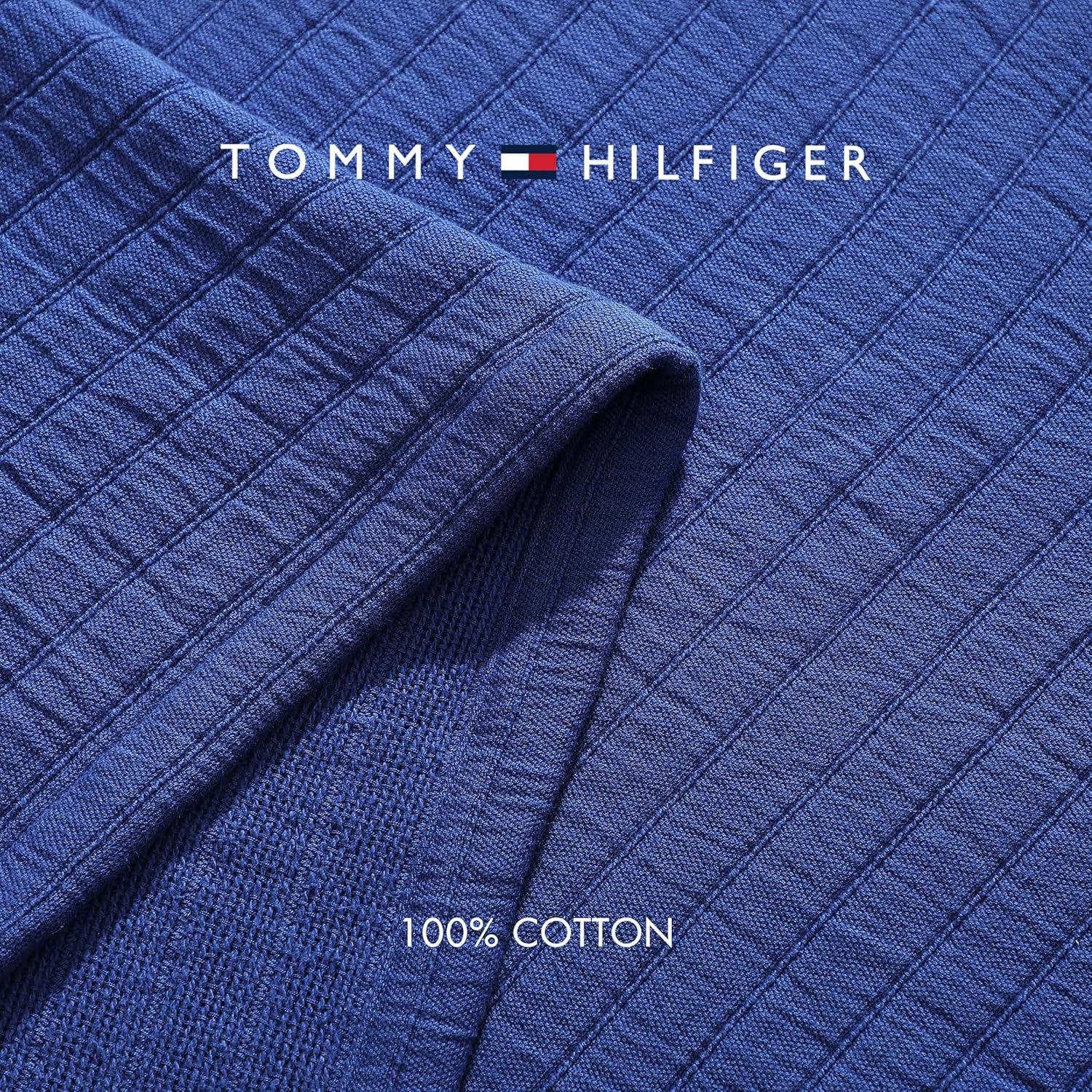 imageTommy Hilfiger Twin Cotton Blanket Woven Channel Stitched Bedding Medium Weight Soft Blanket AntiPilling ampamp Fade Resistant Ideal for Layering OekoTEX Certified BlueEssential Weave Blue
