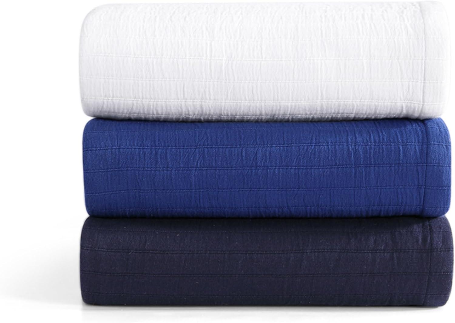 imageTommy Hilfiger Twin Cotton Blanket Woven Channel Stitched Bedding Medium Weight Soft Blanket AntiPilling ampamp Fade Resistant Ideal for Layering OekoTEX Certified BlueEssential Weave White