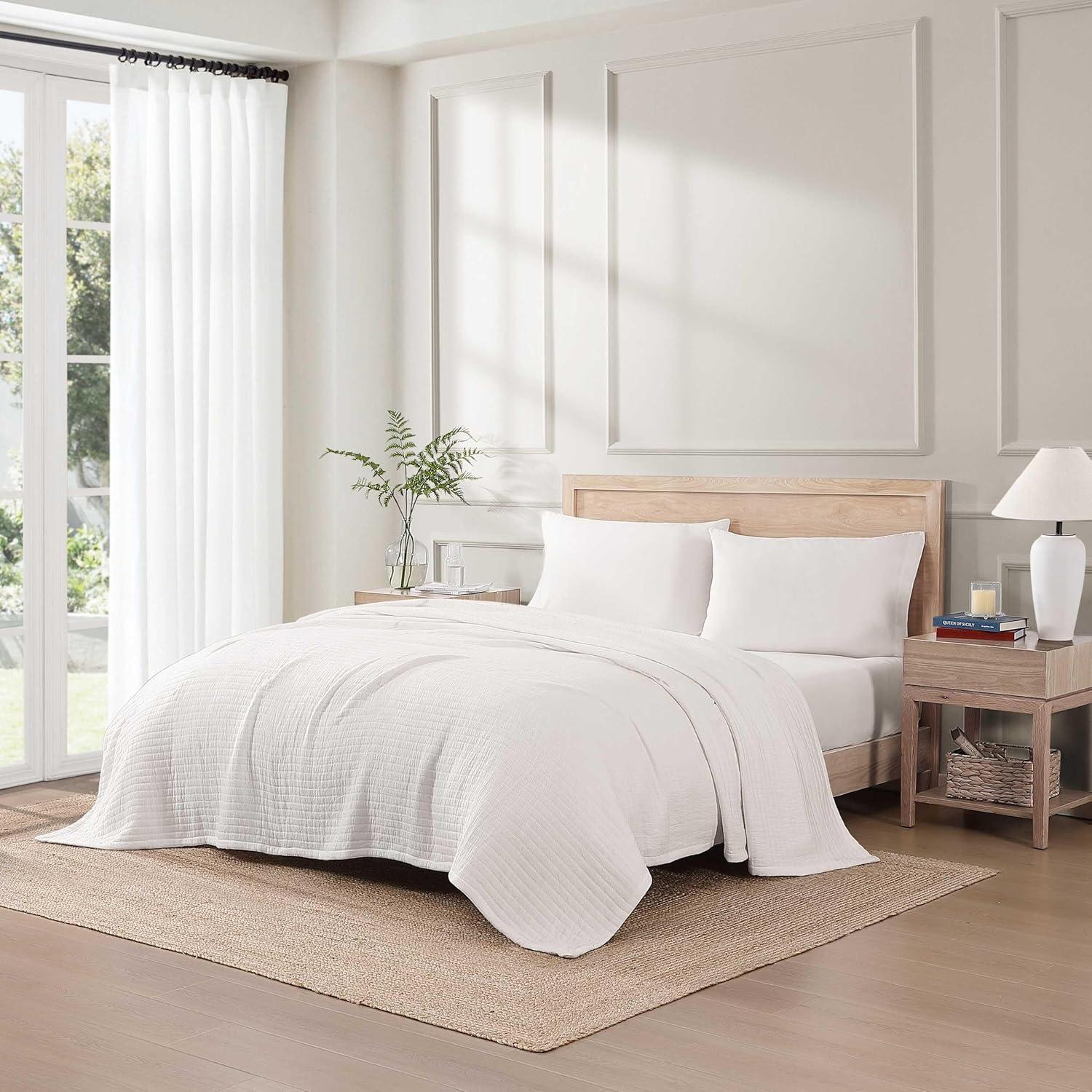 imageTommy Hilfiger Twin Cotton Blanket Woven Channel Stitched Bedding Medium Weight Soft Blanket AntiPilling ampamp Fade Resistant Ideal for Layering OekoTEX Certified BlueEssential Weave White