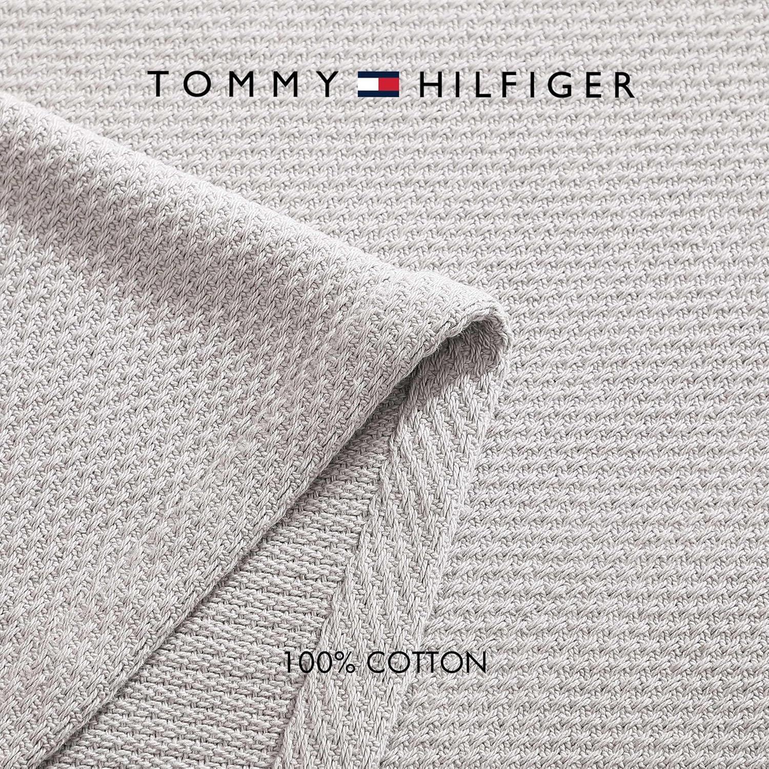 imageTommy Hilfiger Twin Cotton Blanket Woven Channel Stitched Bedding Medium Weight Soft Blanket AntiPilling ampamp Fade Resistant Ideal for Layering OekoTEX Certified BlueCotton Pique Grey