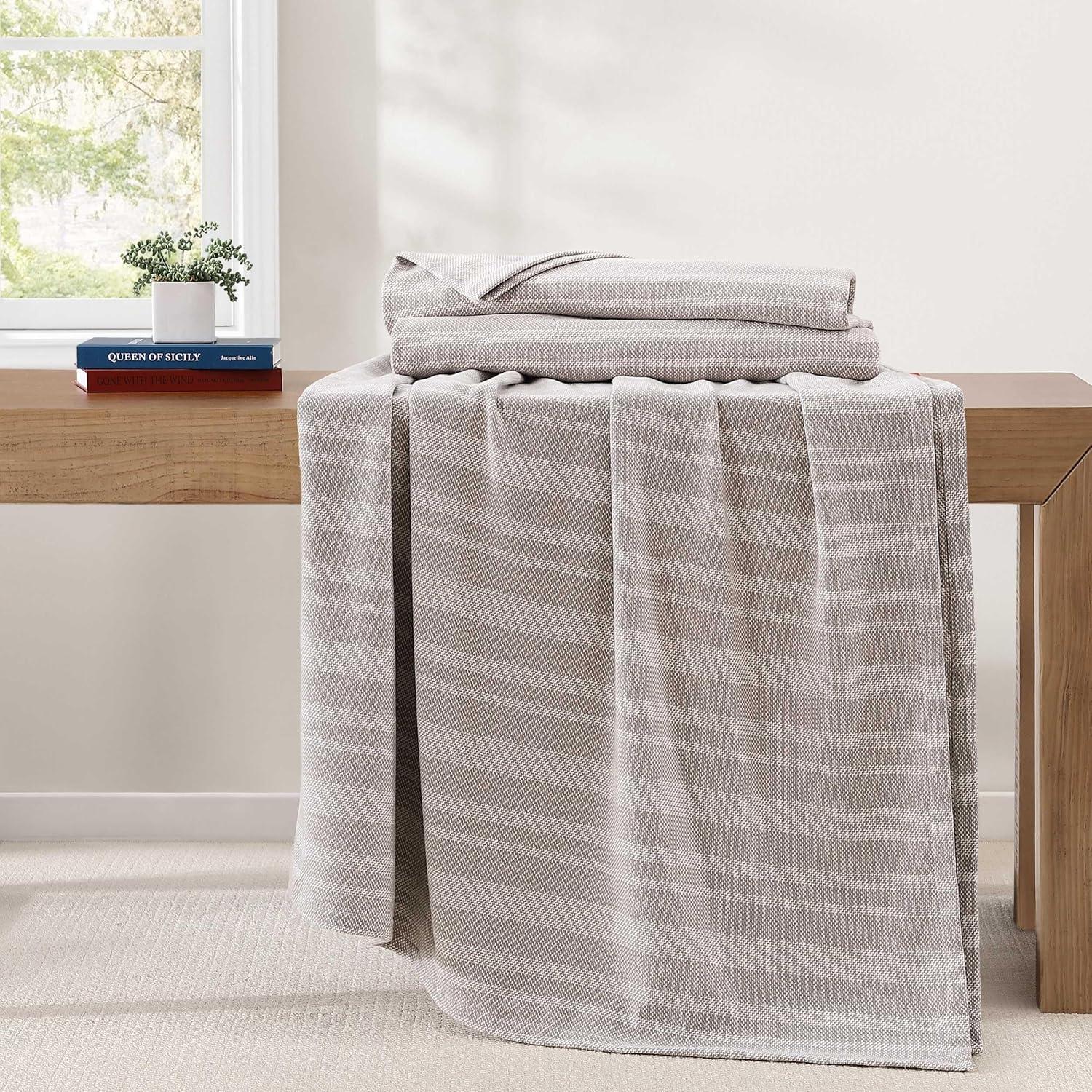 imageTommy Hilfiger Twin Cotton Blanket Woven Channel Stitched Bedding Medium Weight Soft Blanket AntiPilling ampamp Fade Resistant Ideal for Layering OekoTEX Certified BlueHarbor Stripe Grey