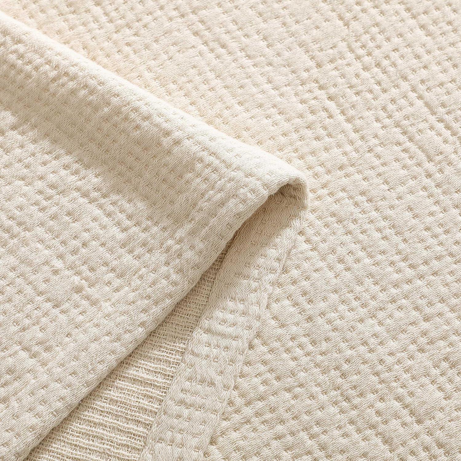 imageTommy Hilfiger Twin Cotton Blanket Woven Channel Stitched Bedding Medium Weight Soft Blanket AntiPilling ampamp Fade Resistant Ideal for Layering OekoTEX Certified BlueRunning Stitch Beige